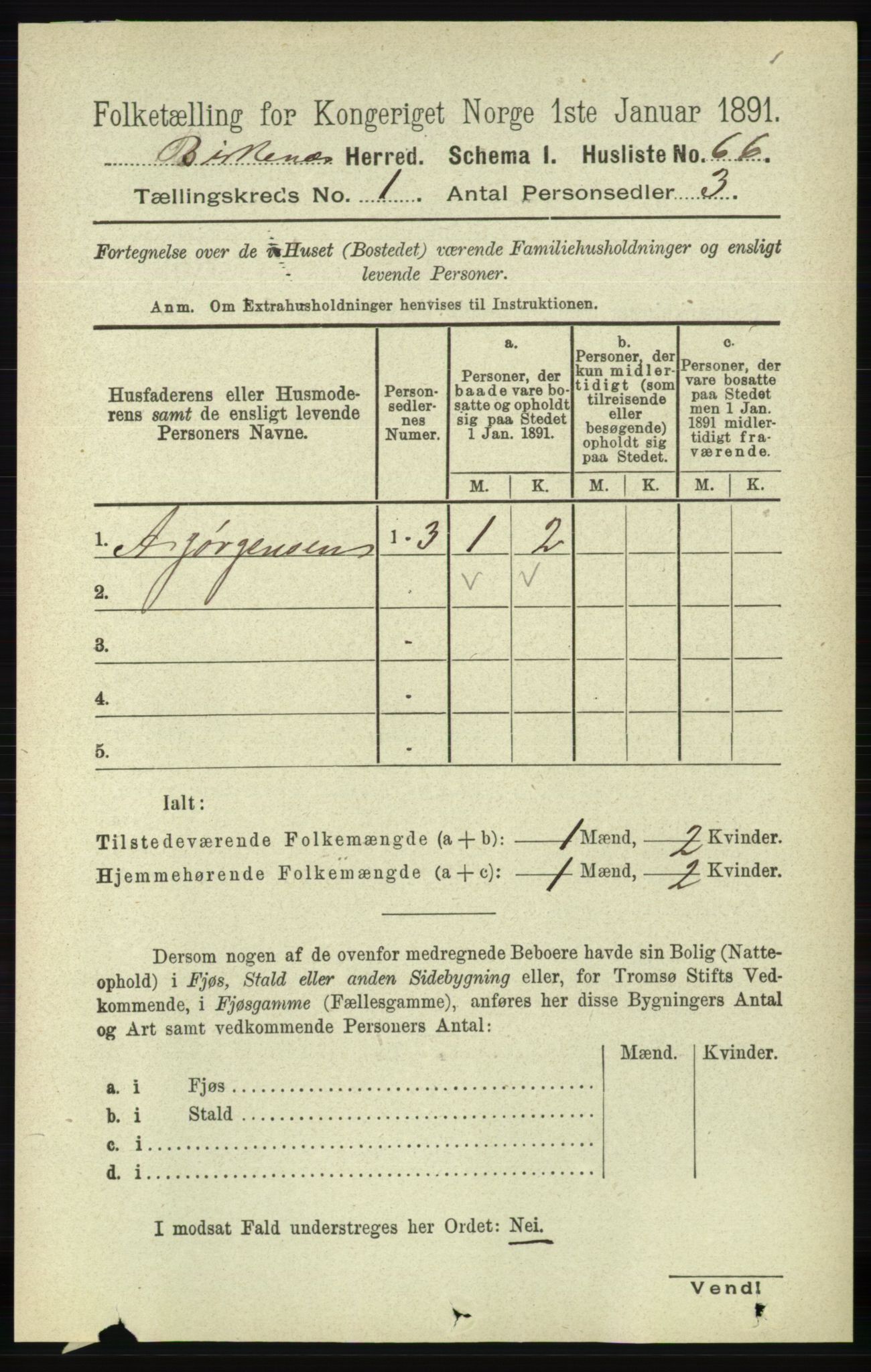 RA, 1891 Census for 0928 Birkenes, 1891, p. 86