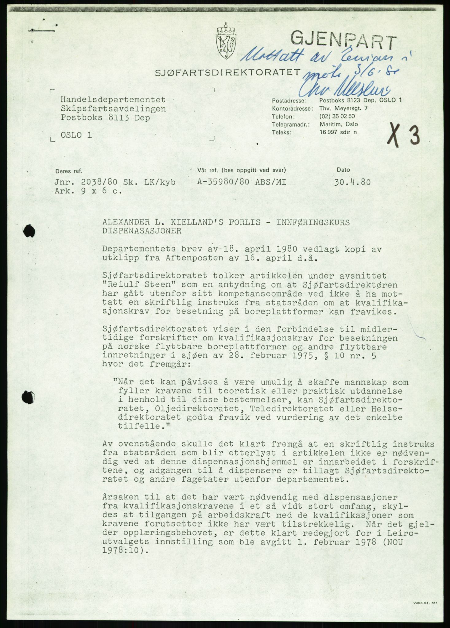 Justisdepartementet, Granskningskommisjonen ved Alexander Kielland-ulykken 27.3.1980, AV/RA-S-1165/D/L0020: X Opplæring/Kompetanse (Doku.liste + X1-X18 av 18)/Y Forskningsprosjekter (Doku.liste + Y1-Y7 av 9), 1980-1981, p. 16