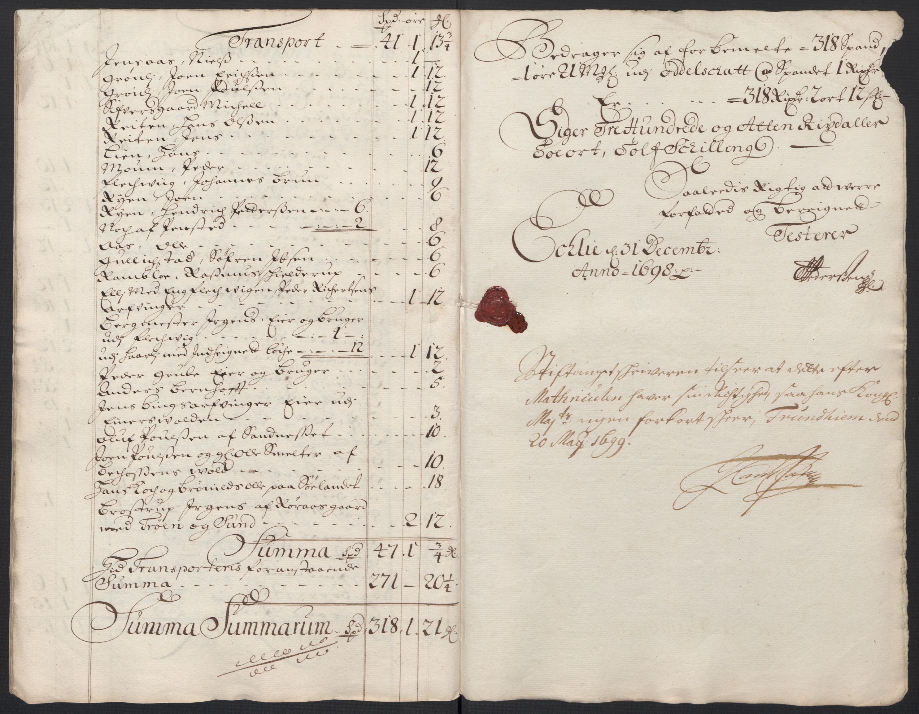 Rentekammeret inntil 1814, Reviderte regnskaper, Fogderegnskap, AV/RA-EA-4092/R60/L3948: Fogderegnskap Orkdal og Gauldal, 1698, p. 417