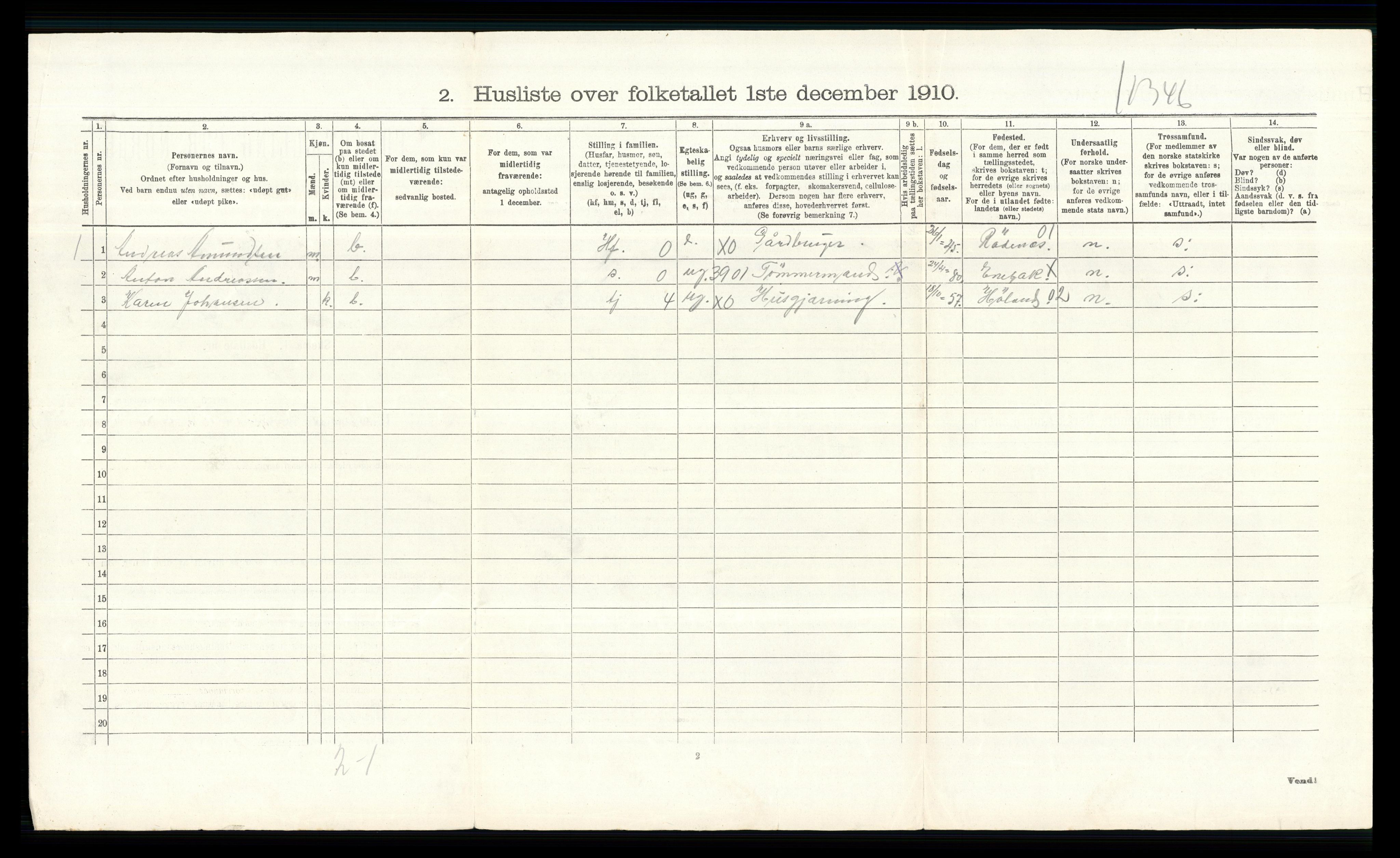 RA, 1910 census for Enebakk, 1910, p. 1100