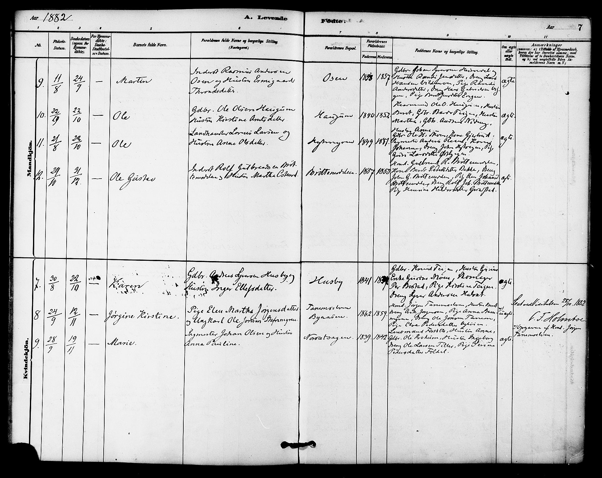 Ministerialprotokoller, klokkerbøker og fødselsregistre - Sør-Trøndelag, SAT/A-1456/618/L0444: Parish register (official) no. 618A07, 1880-1898, p. 7