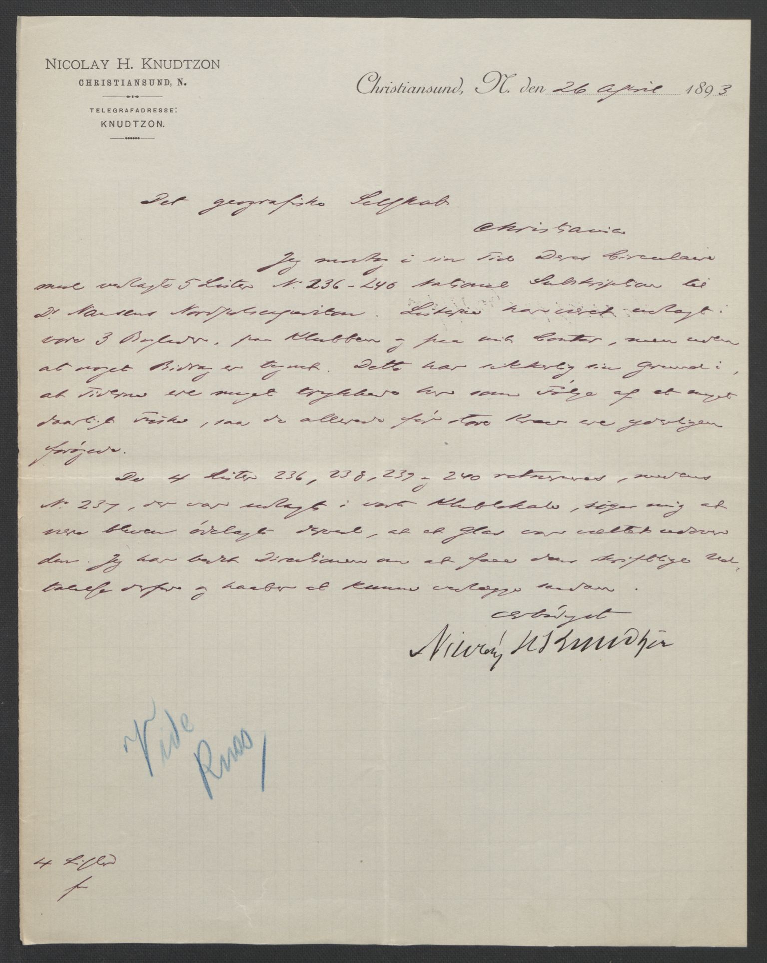 Arbeidskomitéen for Fridtjof Nansens polarekspedisjon, AV/RA-PA-0061/D/L0001/0004: Pengeinnsamlingen / Bidragslister med følgebrev, 1893, p. 16