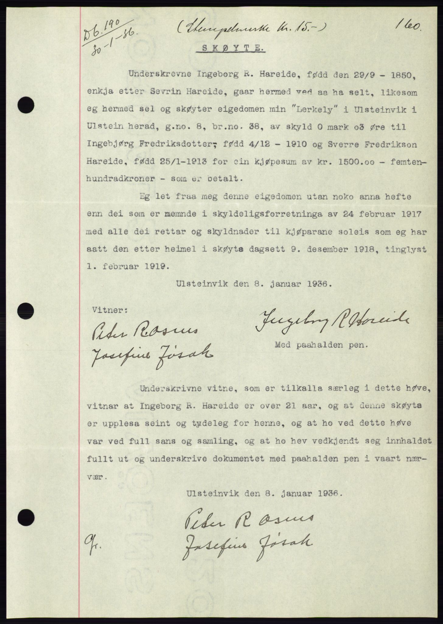 Søre Sunnmøre sorenskriveri, AV/SAT-A-4122/1/2/2C/L0060: Mortgage book no. 54, 1935-1936, Deed date: 30.01.1936