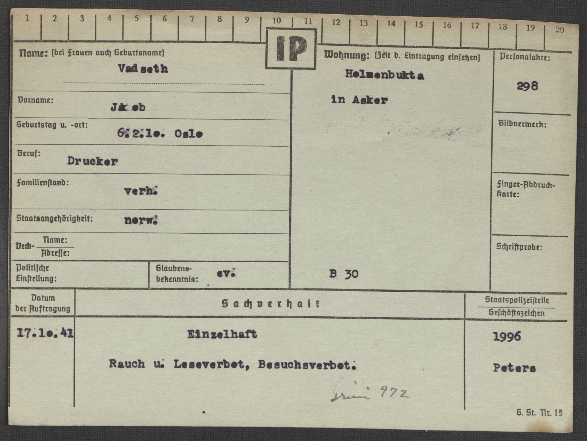 Befehlshaber der Sicherheitspolizei und des SD, RA/RAFA-5969/E/Ea/Eaa/L0010: Register over norske fanger i Møllergata 19: Sø-Å, 1940-1945, p. 668