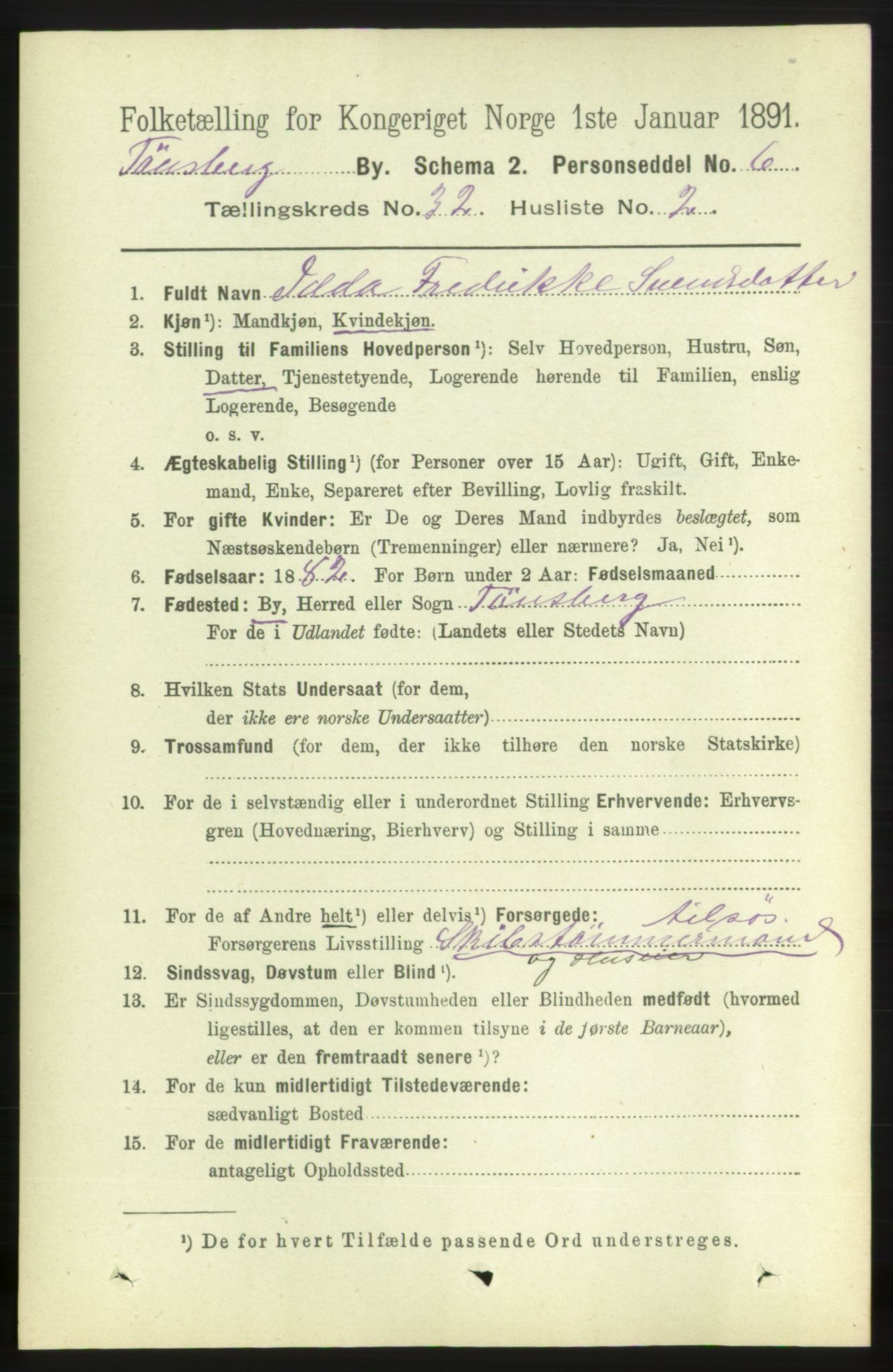 RA, 1891 census for 0705 Tønsberg, 1891, p. 7473