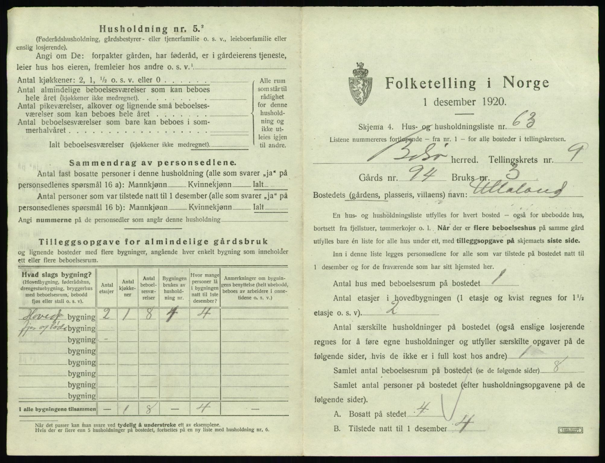 SAT, 1920 census for Bolsøy, 1920, p. 1465