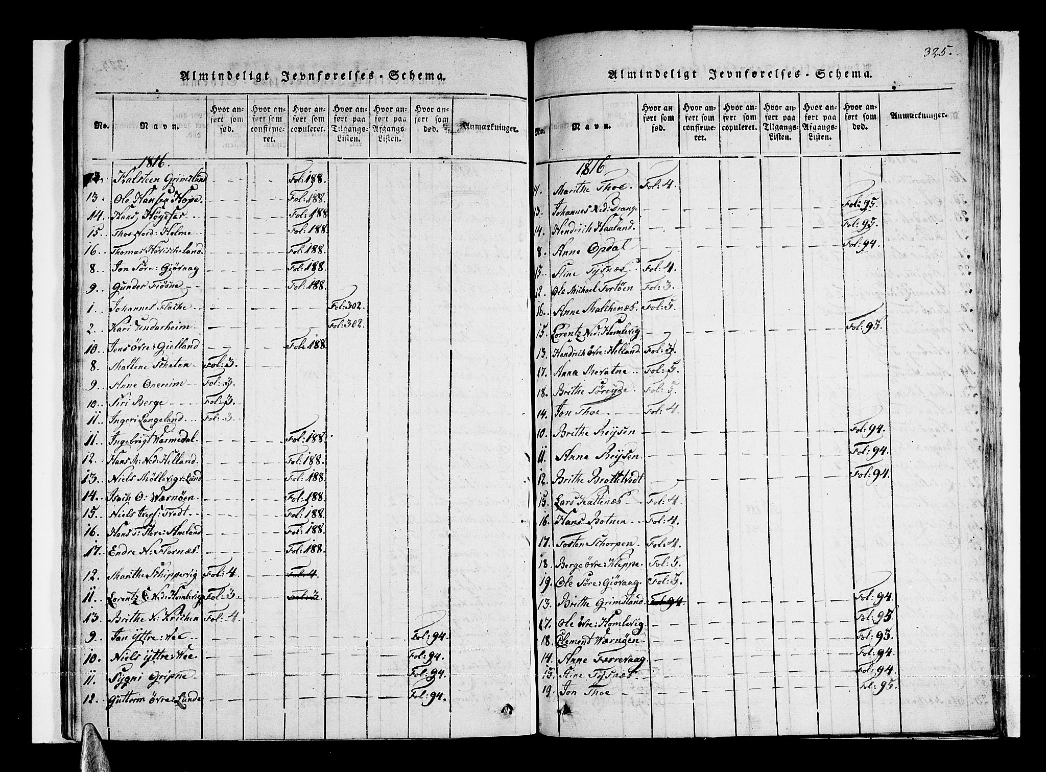 Tysnes sokneprestembete, AV/SAB-A-78601/H/Haa: Parish register (official) no. A 7, 1816-1826, p. 325