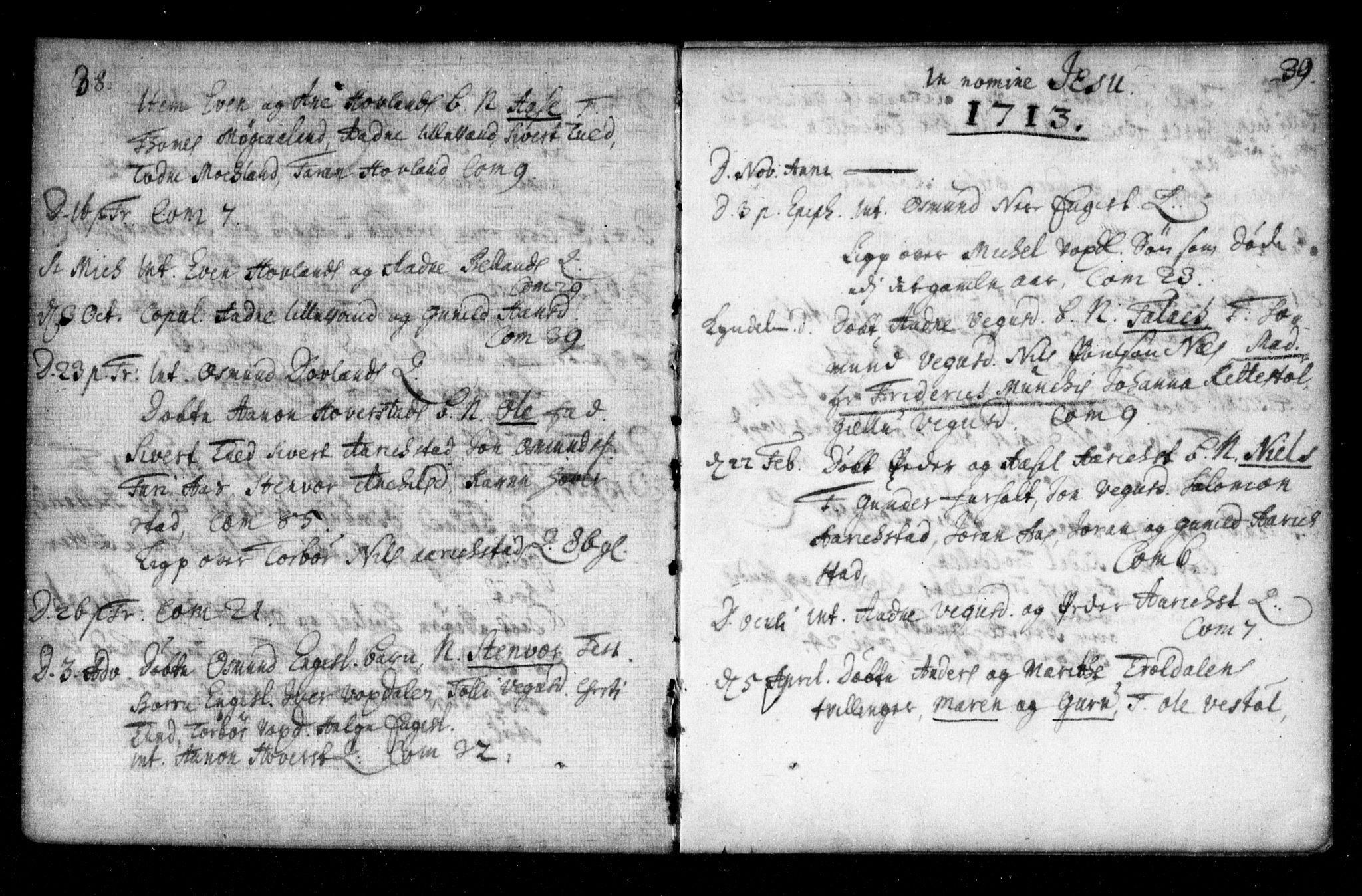 Herefoss sokneprestkontor, AV/SAK-1111-0019/F/Fa/Fab/L0001: Parish register (official) no. A 1, 1704-1779, p. 38-39