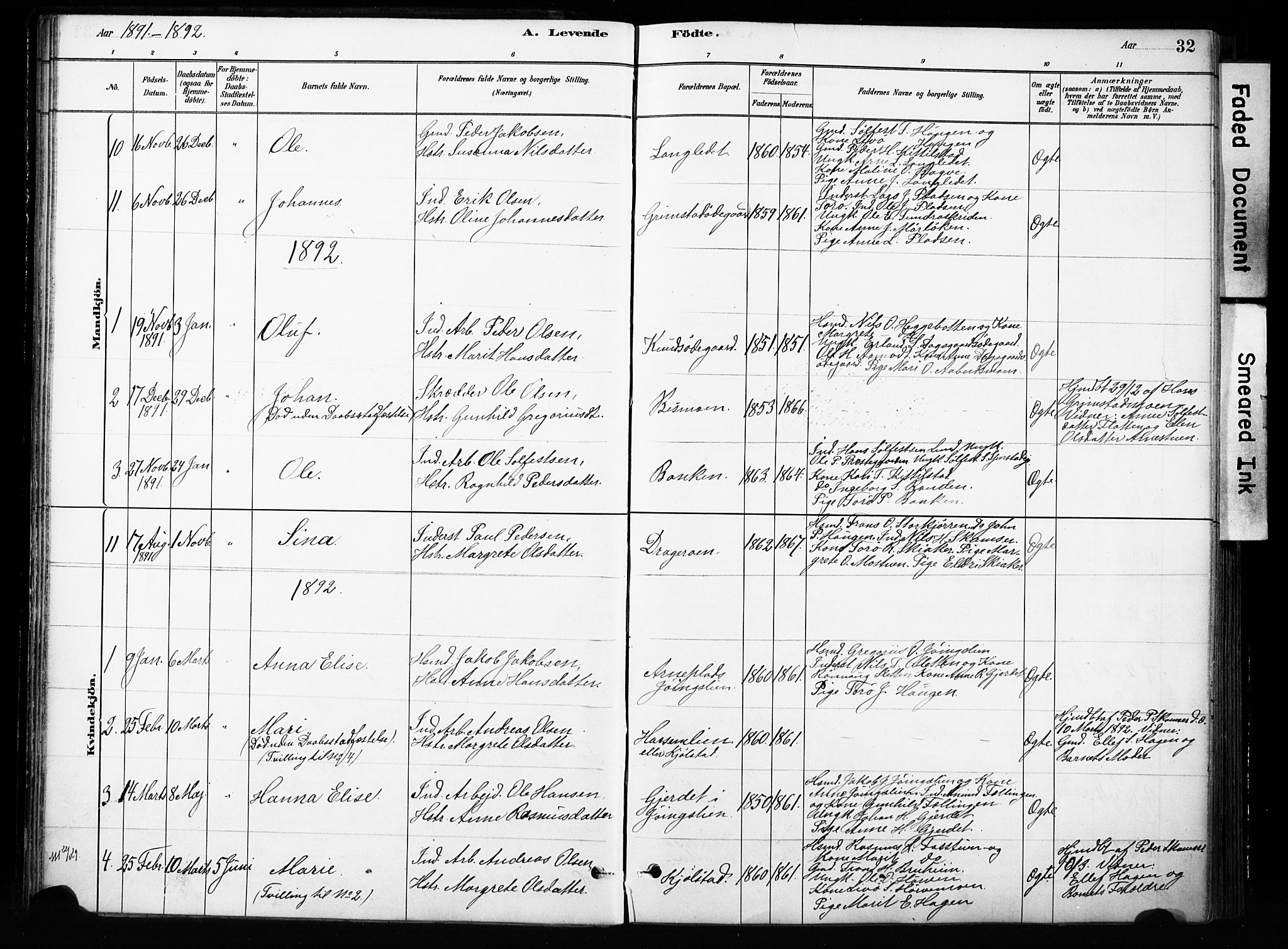 Skjåk prestekontor, SAH/PREST-072/H/Ha/Haa/L0004: Parish register (official) no. 4, 1880-1904, p. 32