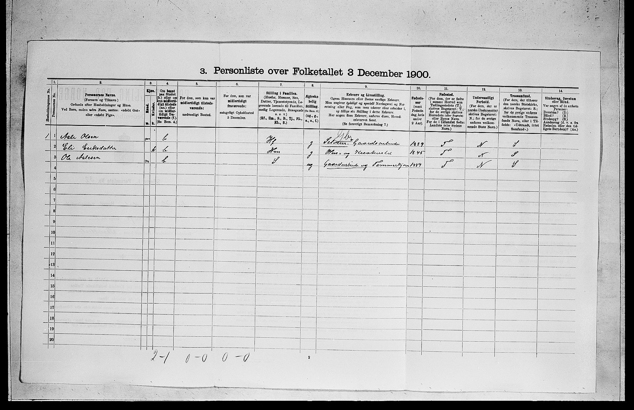 RA, 1900 census for Nes, 1900, p. 621
