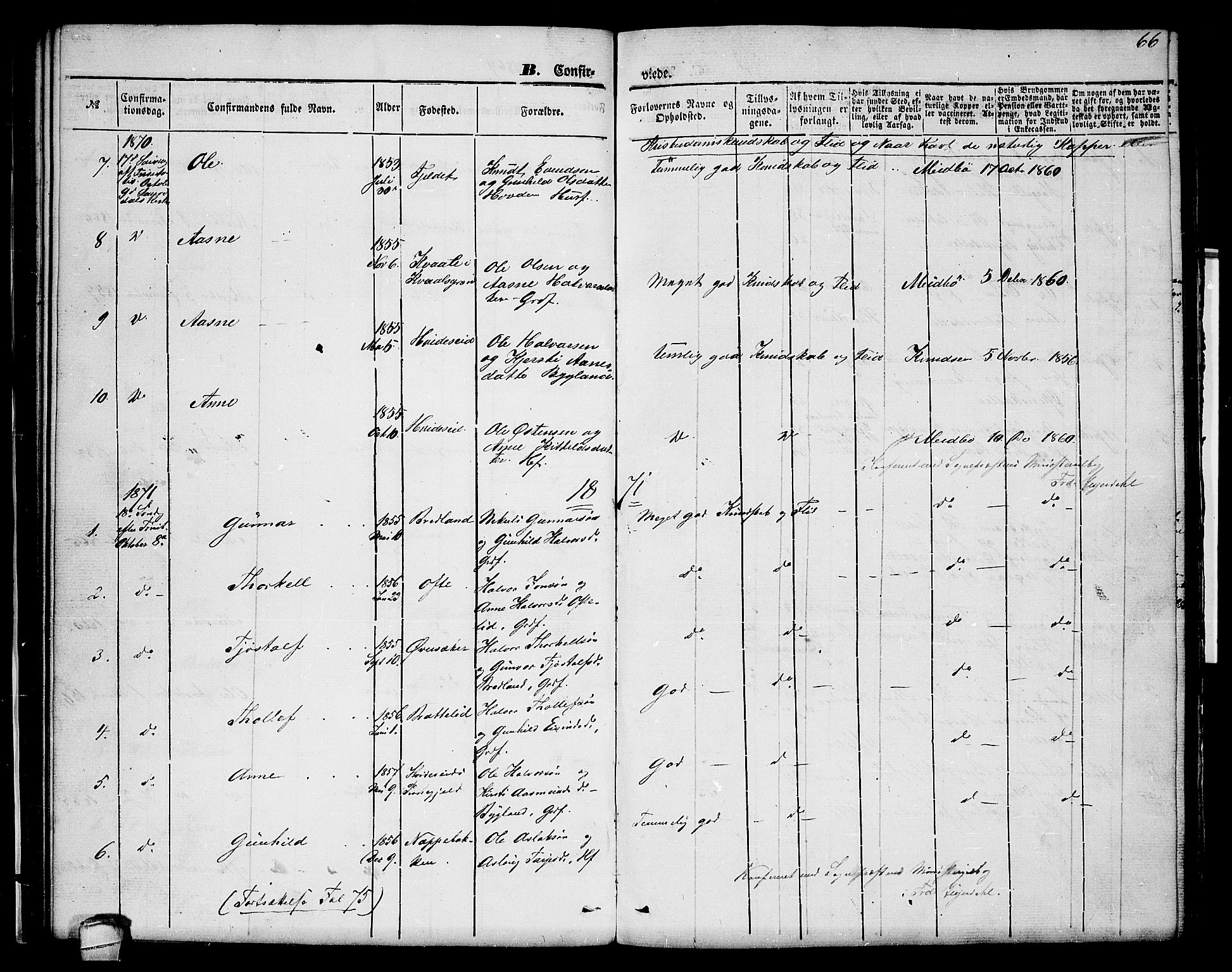 Lårdal kirkebøker, SAKO/A-284/G/Gc/L0002: Parish register (copy) no. III 2, 1852-1877, p. 66