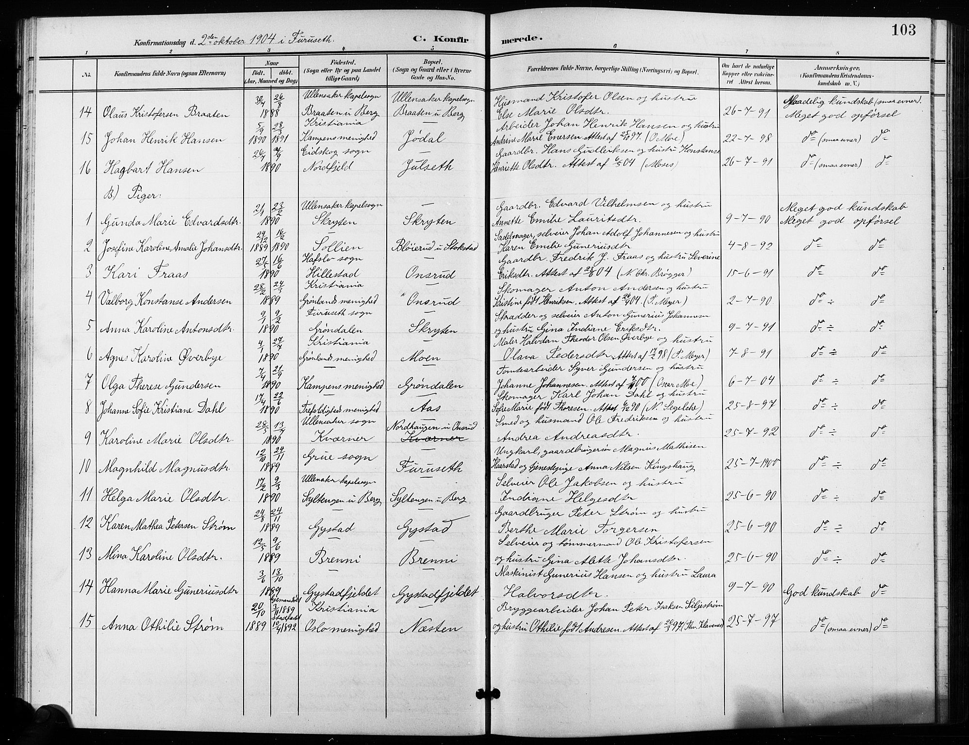 Ullensaker prestekontor Kirkebøker, AV/SAO-A-10236a/G/Ga/L0002: Parish register (copy) no. I 2, 1901-1913, p. 103