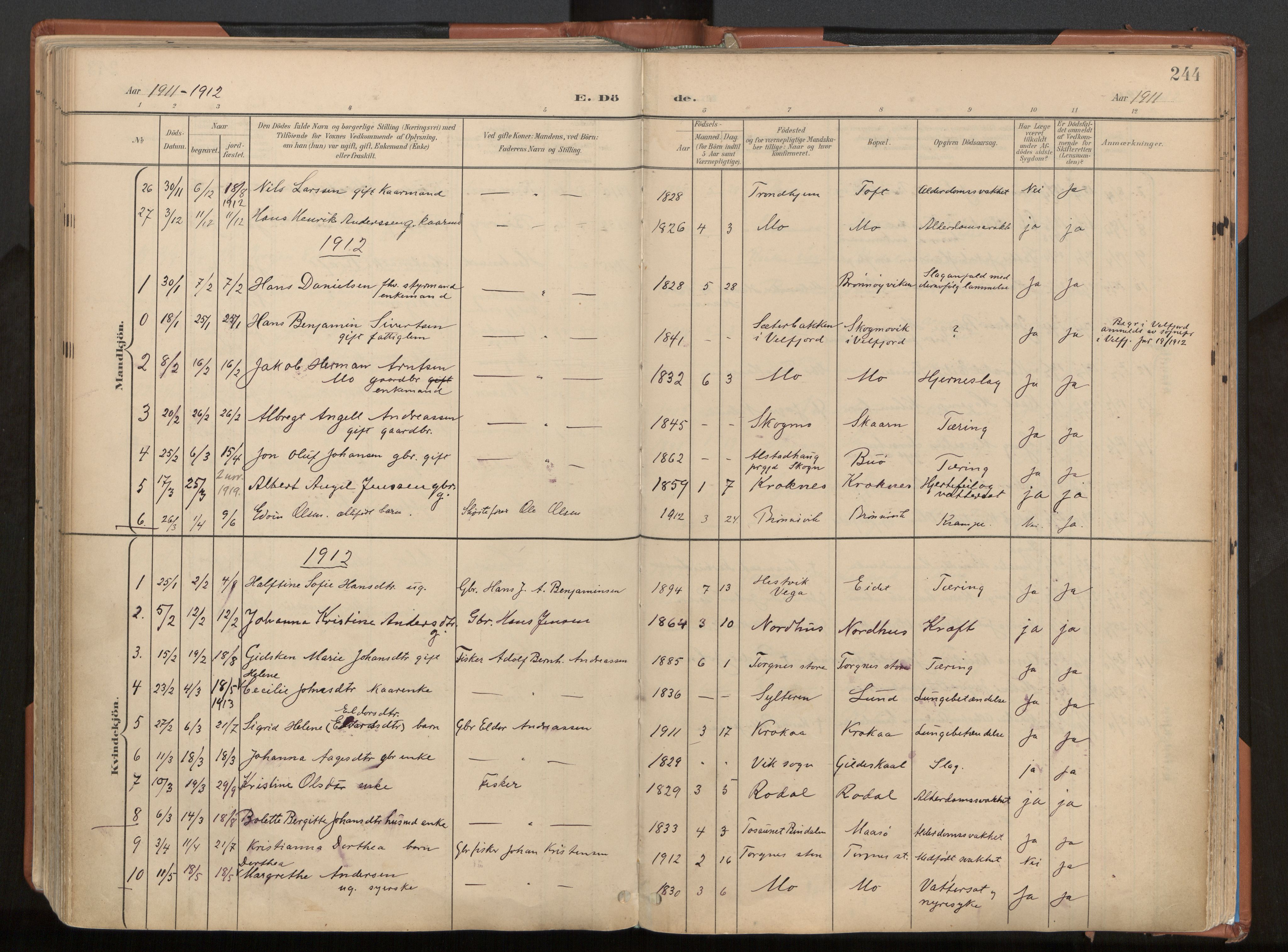 Ministerialprotokoller, klokkerbøker og fødselsregistre - Nordland, SAT/A-1459/813/L0201: Parish register (official) no. 813A11, 1901-1918, p. 244