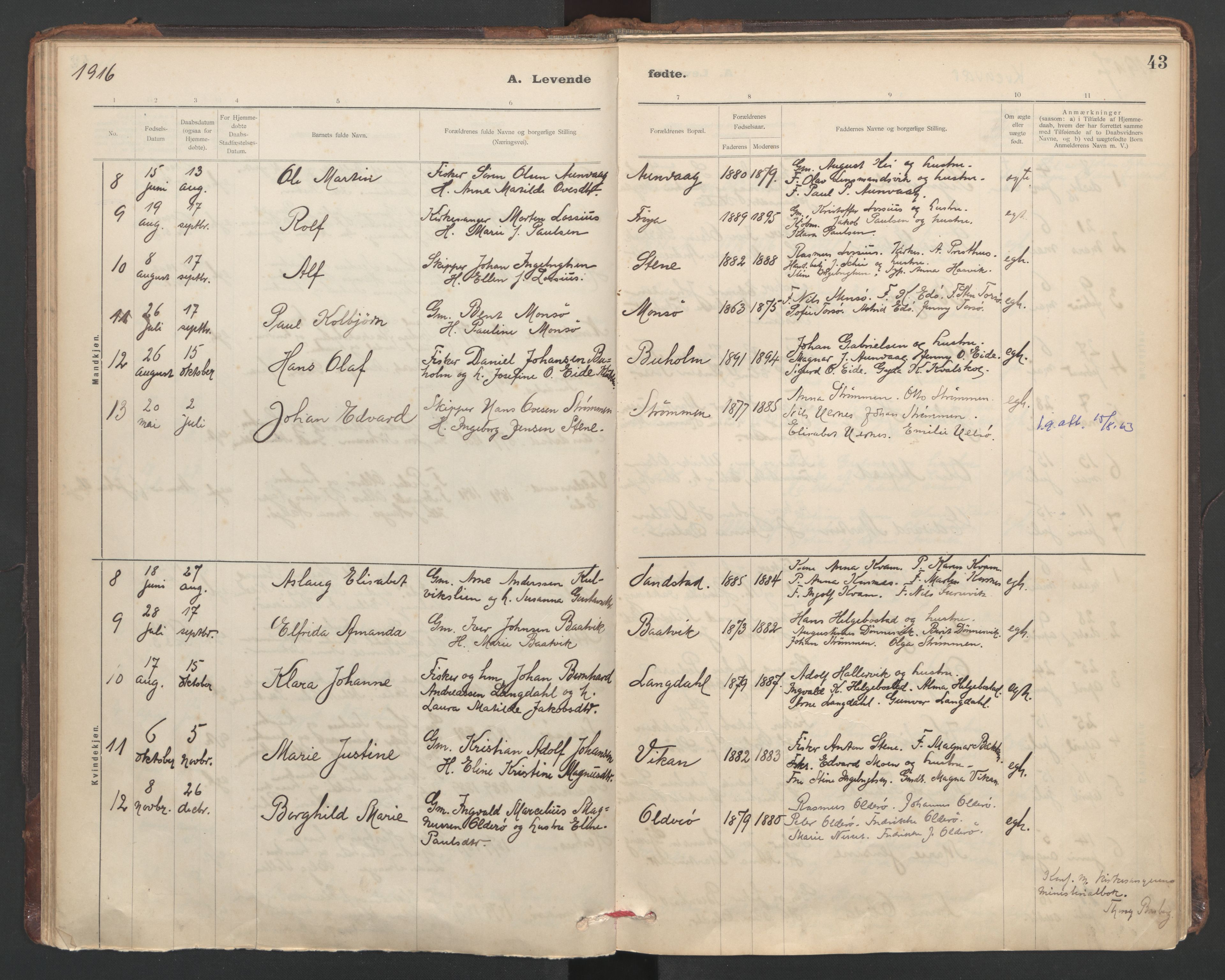 Ministerialprotokoller, klokkerbøker og fødselsregistre - Sør-Trøndelag, SAT/A-1456/635/L0552: Parish register (official) no. 635A02, 1899-1919, p. 43