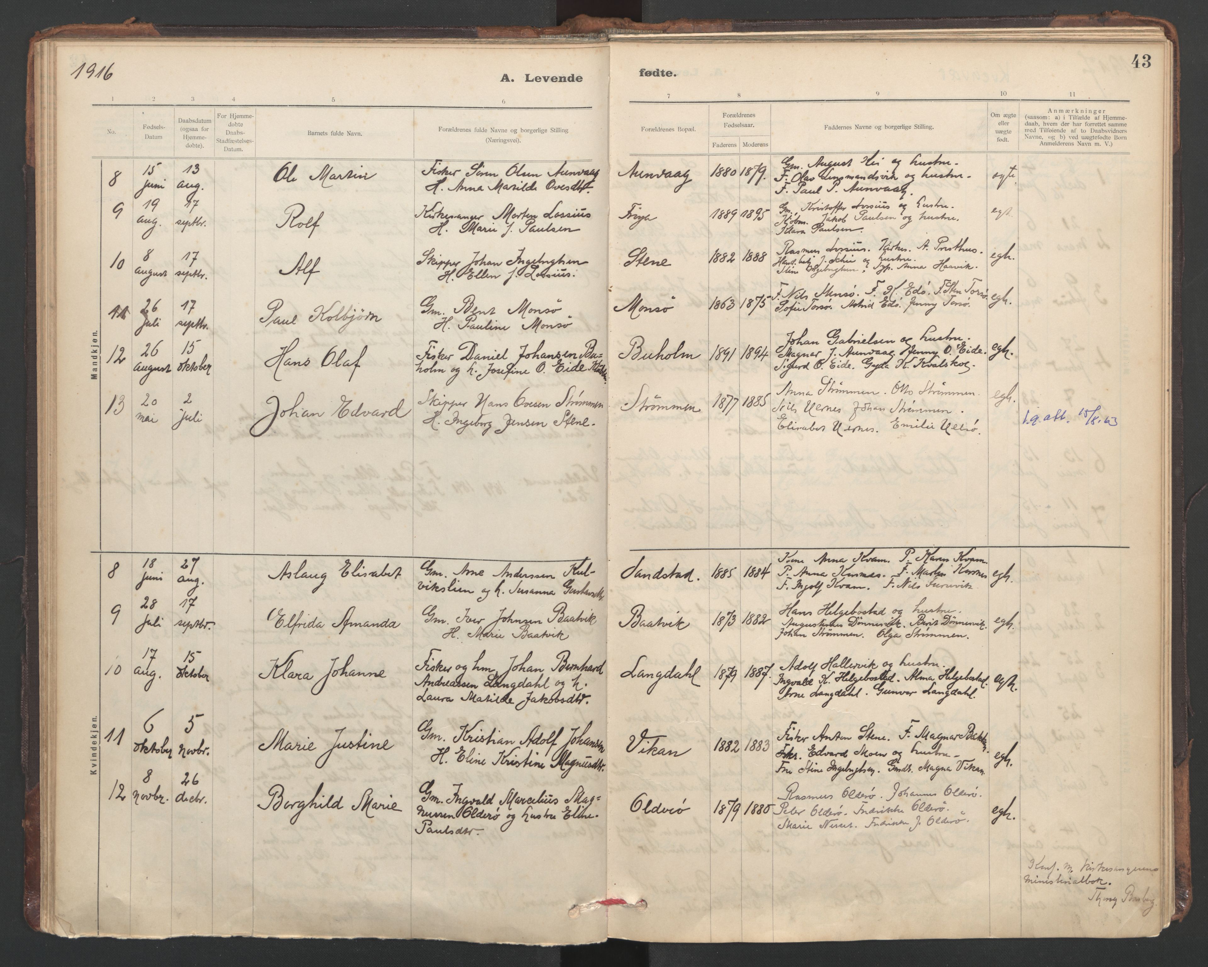 Ministerialprotokoller, klokkerbøker og fødselsregistre - Sør-Trøndelag, AV/SAT-A-1456/635/L0552: Parish register (official) no. 635A02, 1899-1919, p. 43