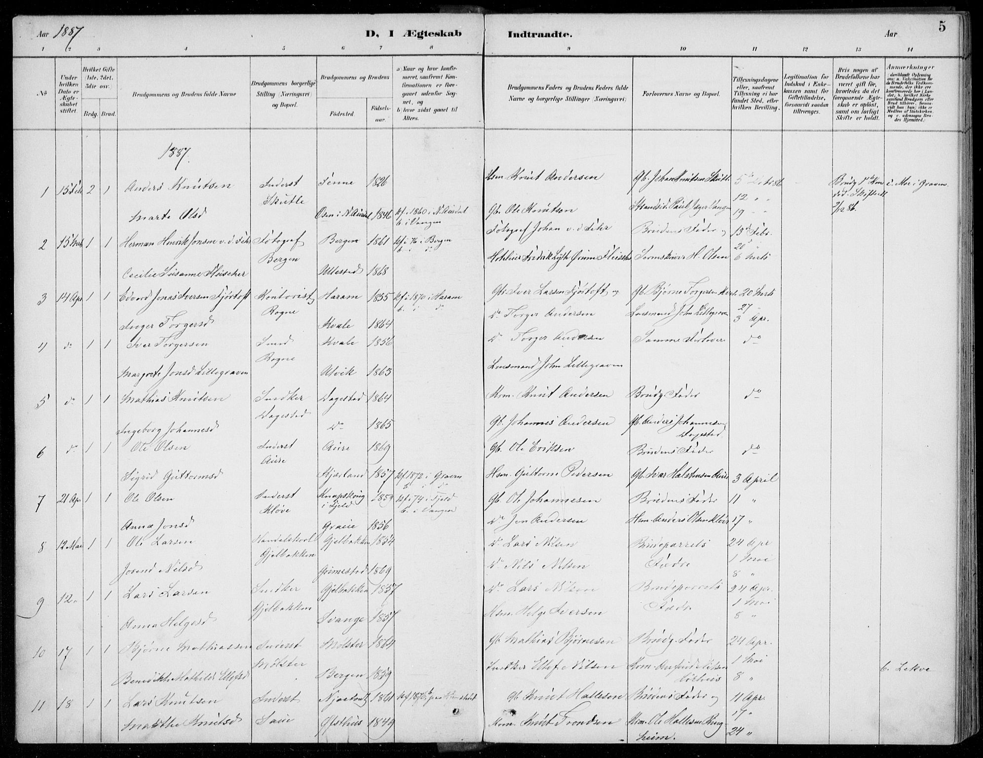 Voss sokneprestembete, SAB/A-79001/H/Haa: Parish register (official) no. C  1, 1887-1915, p. 5