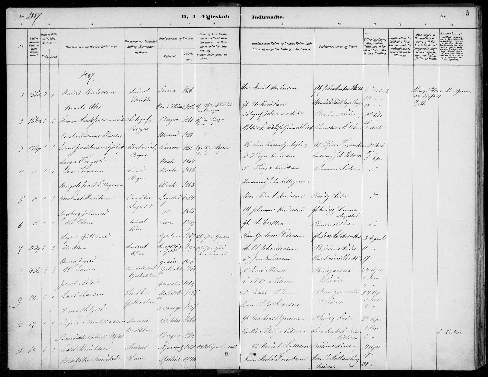 Voss sokneprestembete, AV/SAB-A-79001/H/Haa: Parish register (official) no. C  1, 1887-1915, p. 5