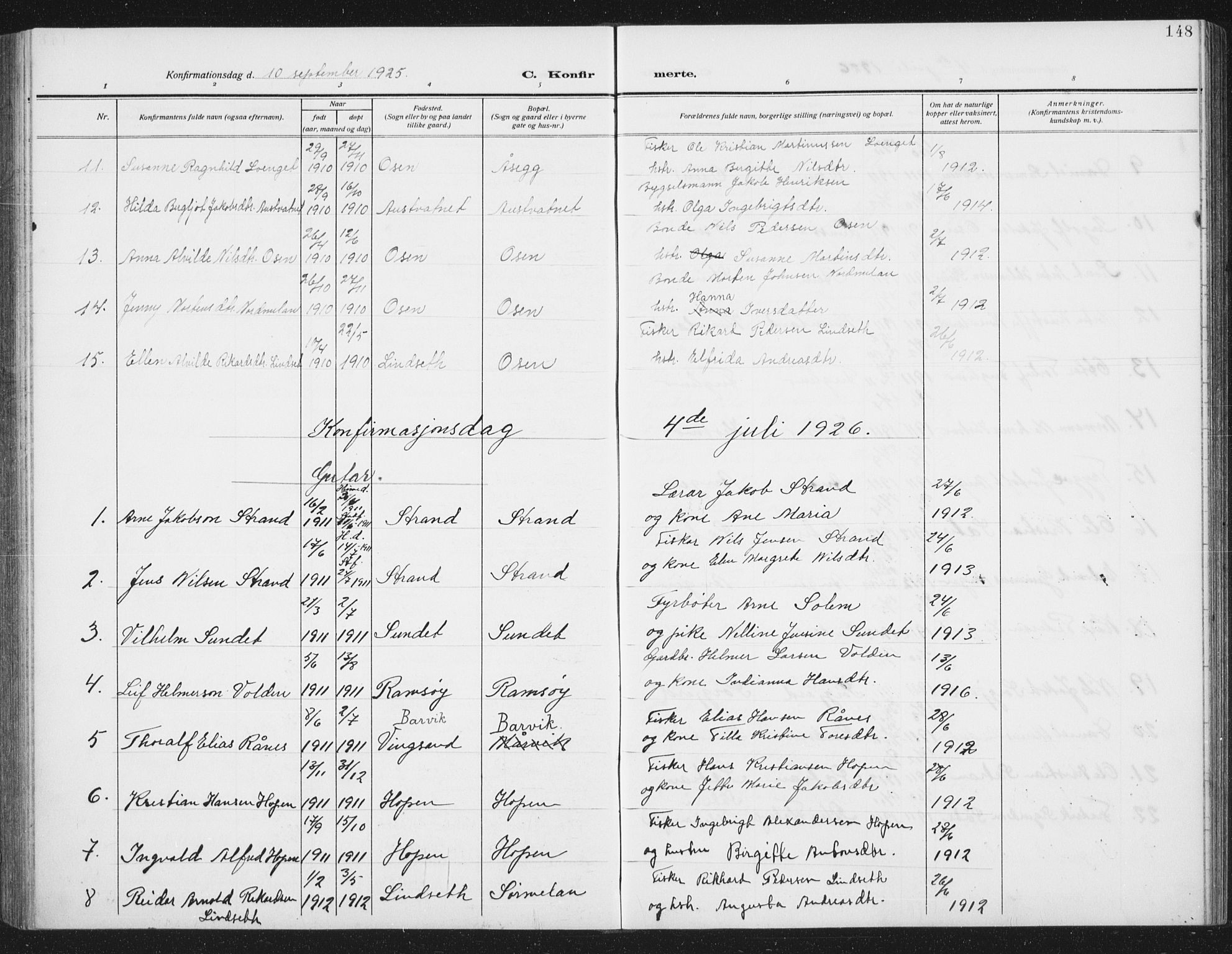 Ministerialprotokoller, klokkerbøker og fødselsregistre - Sør-Trøndelag, SAT/A-1456/658/L0727: Parish register (copy) no. 658C03, 1909-1935, p. 148