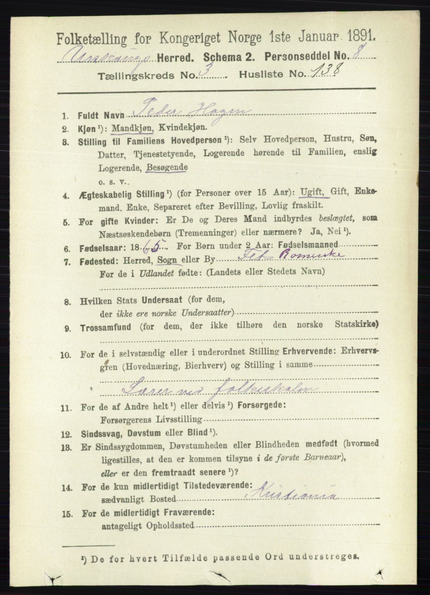 RA, 1891 census for 0224 Aurskog, 1891, p. 1394