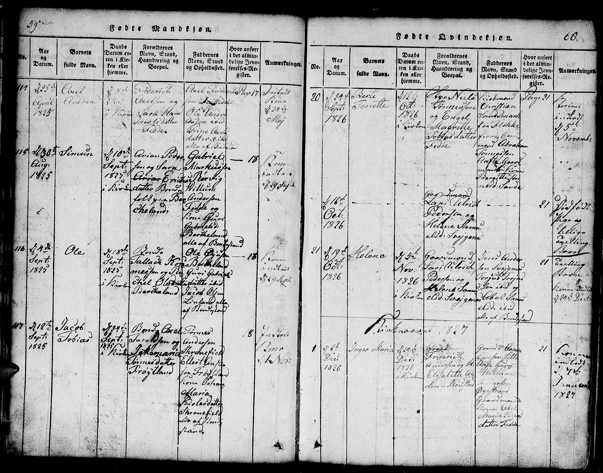 Kvinesdal sokneprestkontor, SAK/1111-0026/F/Fb/Fba/L0001: Parish register (copy) no. B 1, 1815-1839, p. 59-60