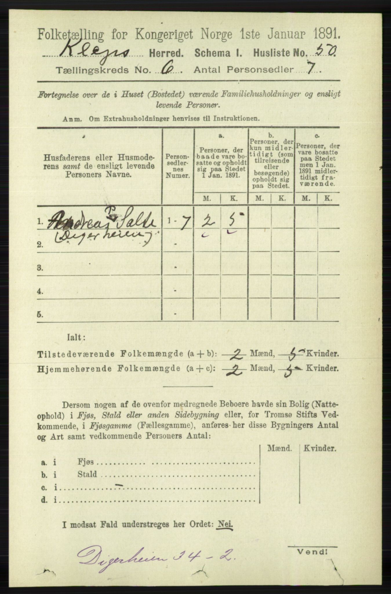 RA, 1891 census for 1120 Klepp, 1891, p. 1709