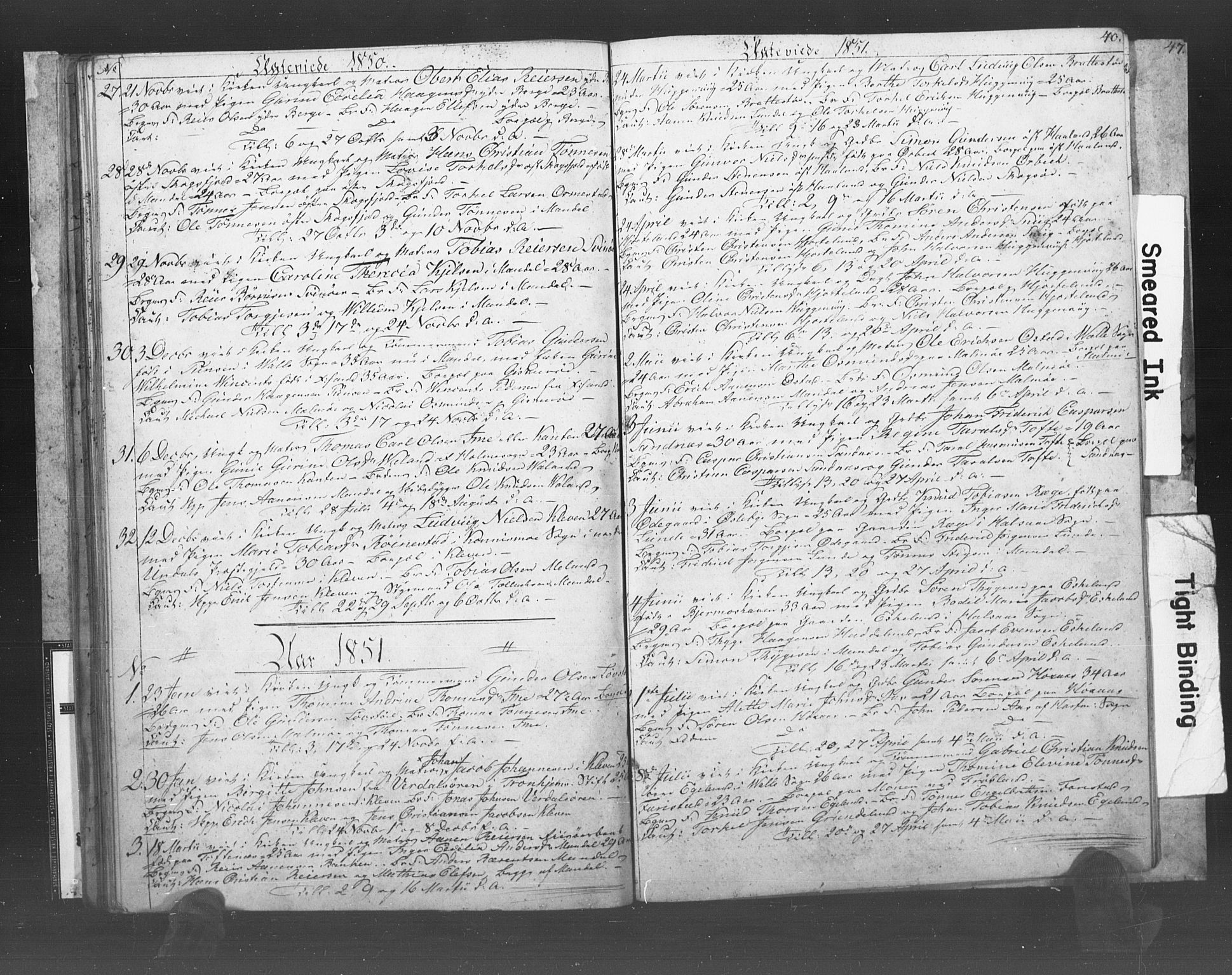 Mandal sokneprestkontor, AV/SAK-1111-0030/F/Fb/Fba/L0007: Parish register (copy) no. B 1G, 1850-1853, p. 40