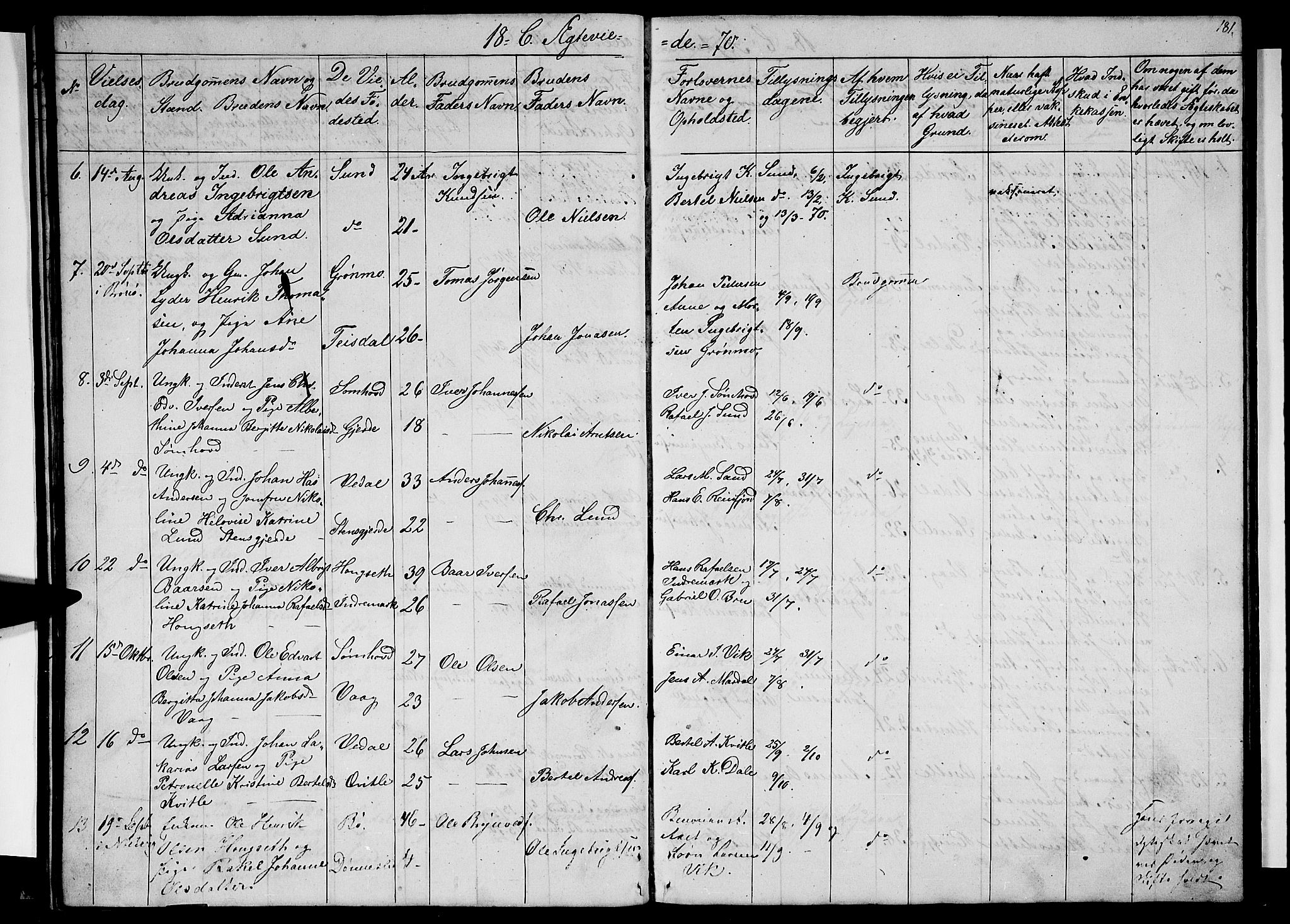 Ministerialprotokoller, klokkerbøker og fødselsregistre - Nordland, AV/SAT-A-1459/812/L0187: Parish register (copy) no. 812C05, 1850-1883, p. 181