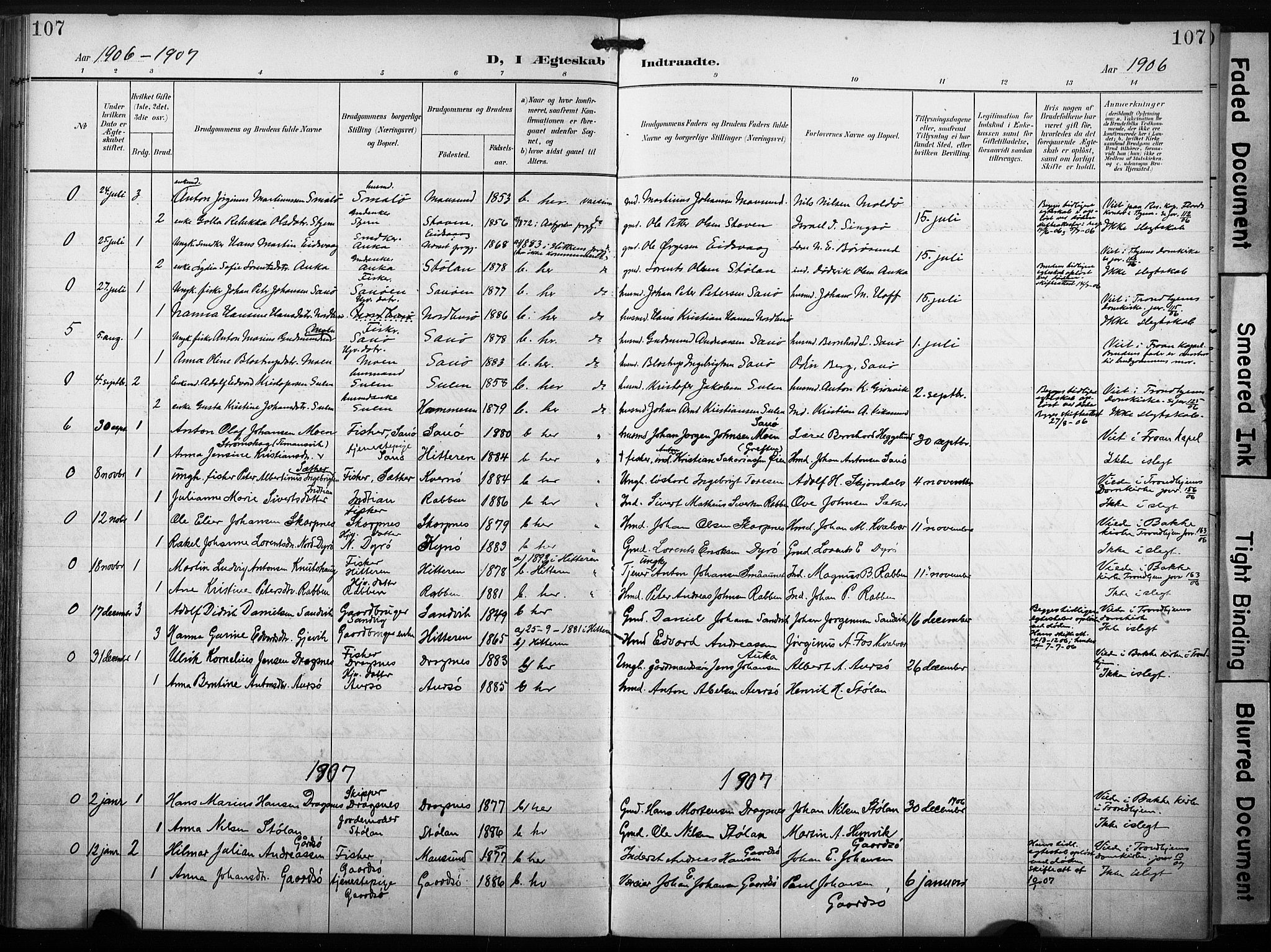 Ministerialprotokoller, klokkerbøker og fødselsregistre - Sør-Trøndelag, SAT/A-1456/640/L0580: Parish register (official) no. 640A05, 1902-1910, p. 107