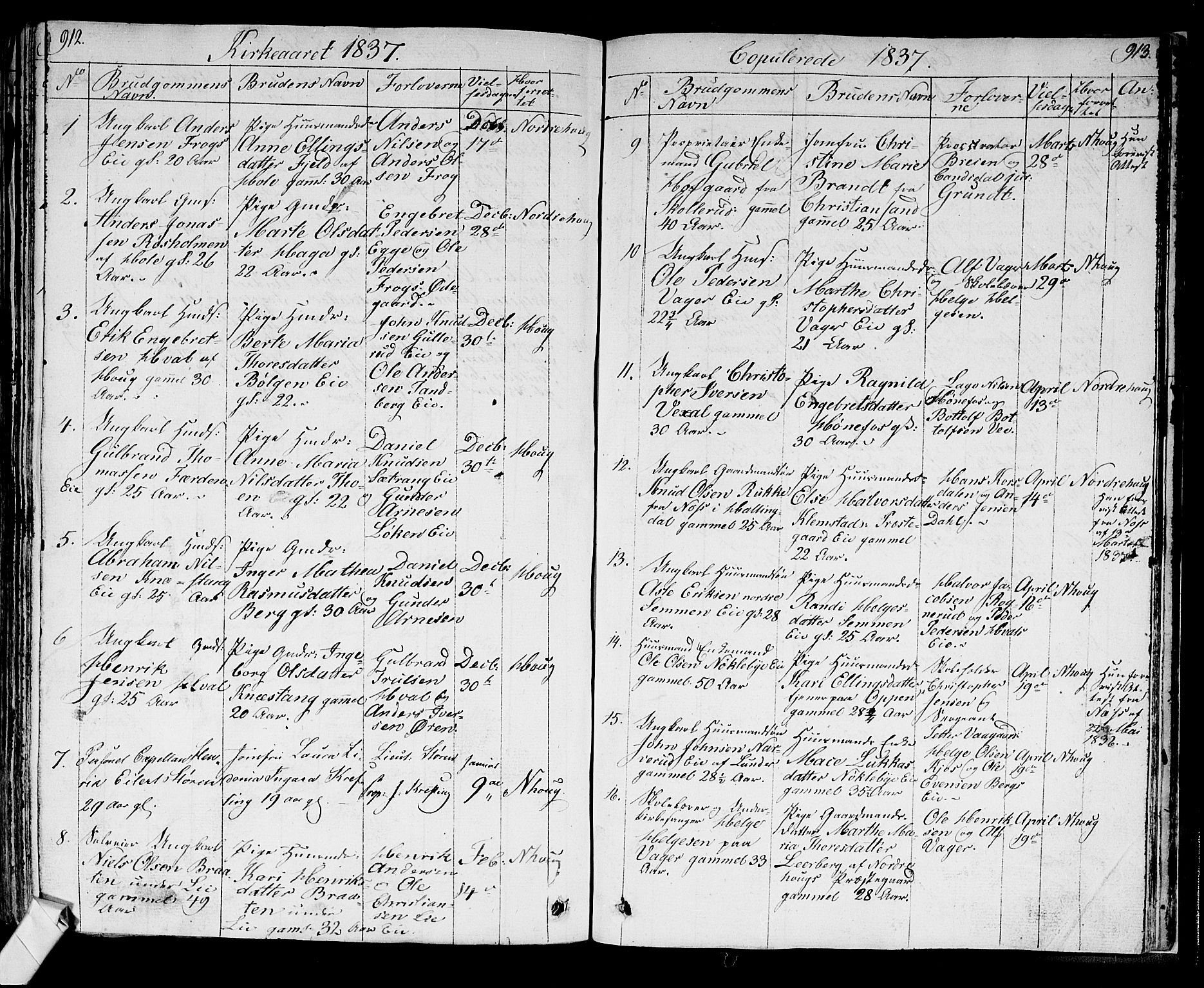 Norderhov kirkebøker, SAKO/A-237/F/Fa/L0009: Parish register (official) no. 9, 1819-1837, p. 912-913