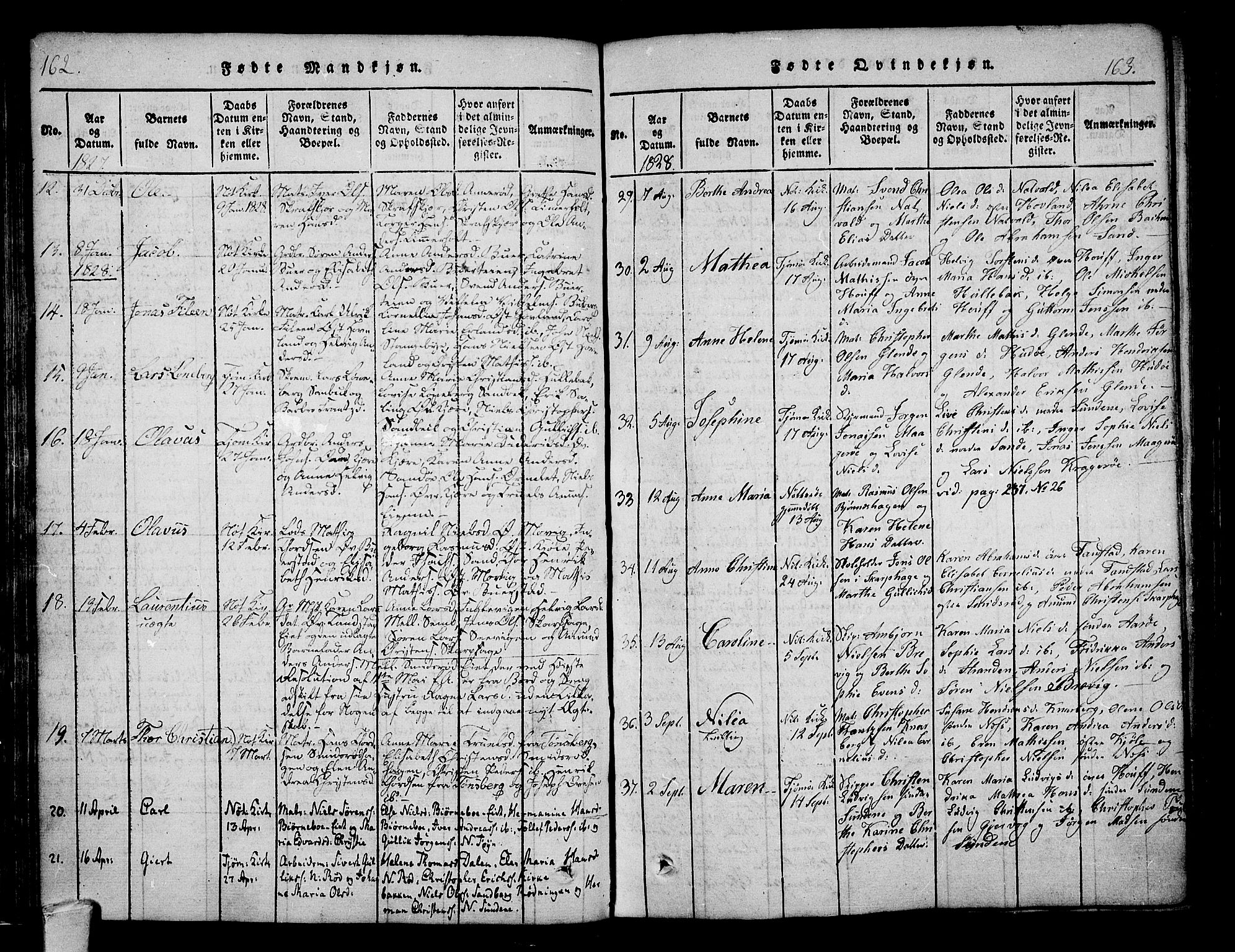 Nøtterøy kirkebøker, SAKO/A-354/F/Fa/L0004: Parish register (official) no. I 4, 1814-1838, p. 162-163