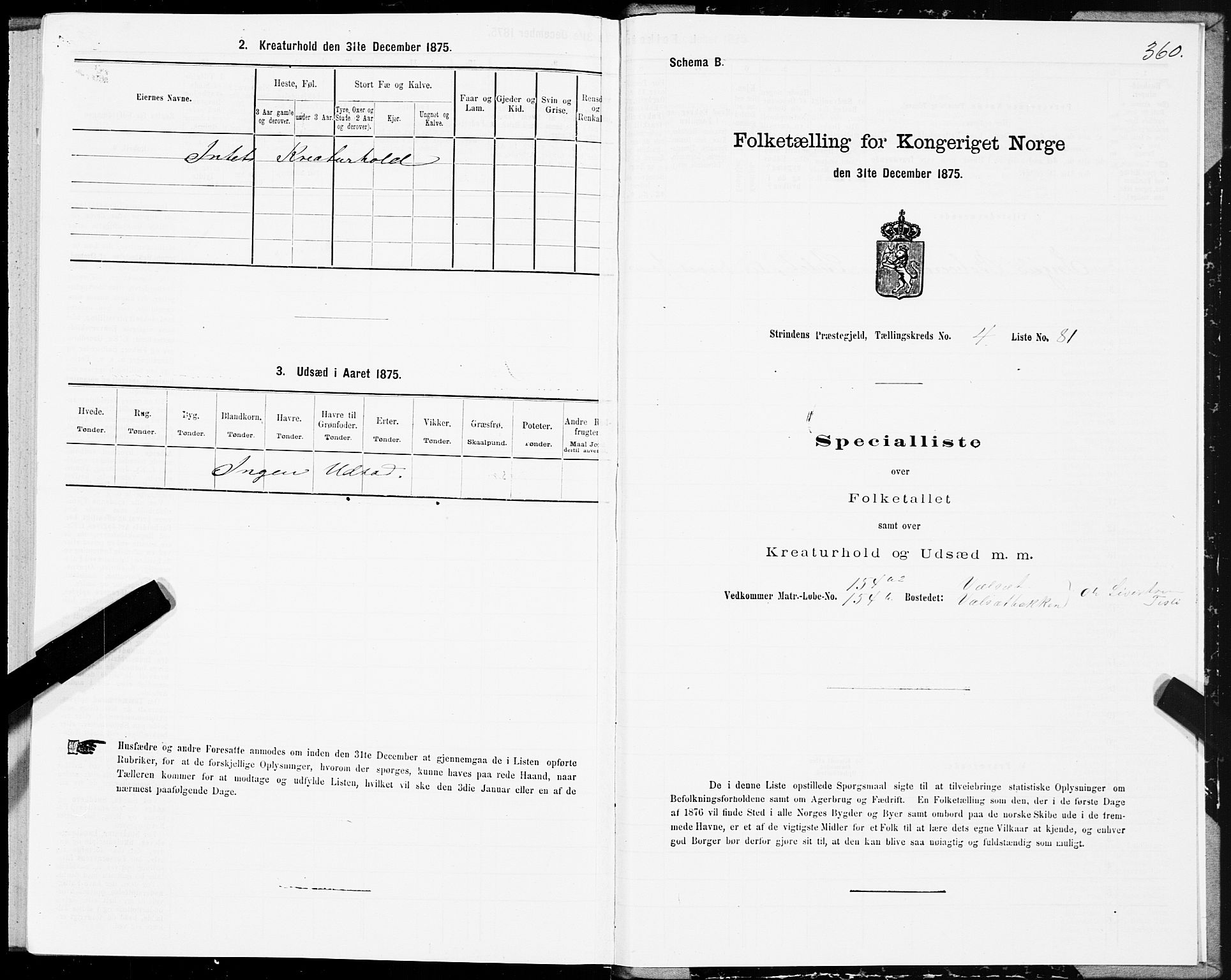 SAT, 1875 census for 1660P Strinda, 1875, p. 2360