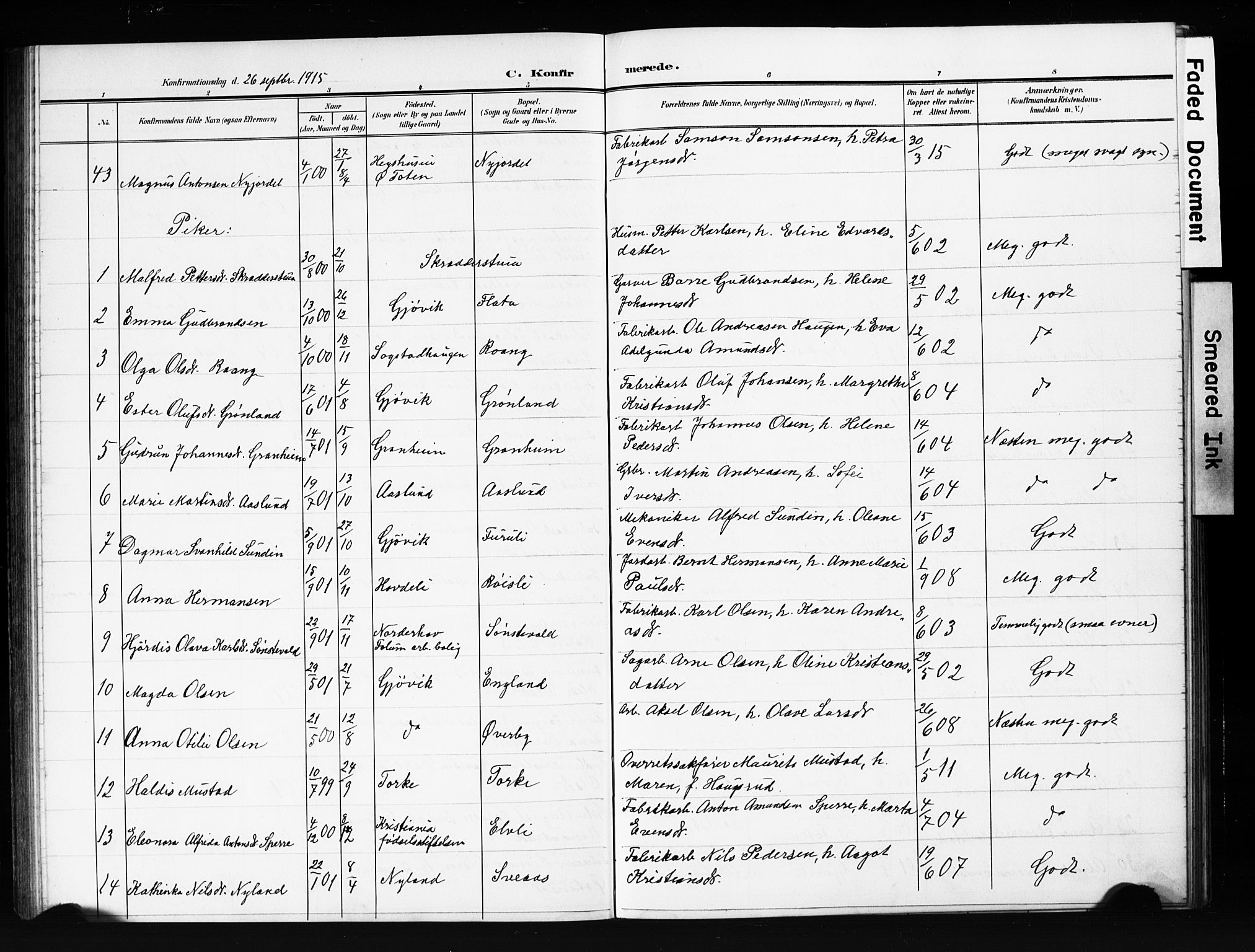 Vardal prestekontor, AV/SAH-PREST-100/H/Ha/Hab/L0013: Parish register (copy) no. 13, 1904-1915