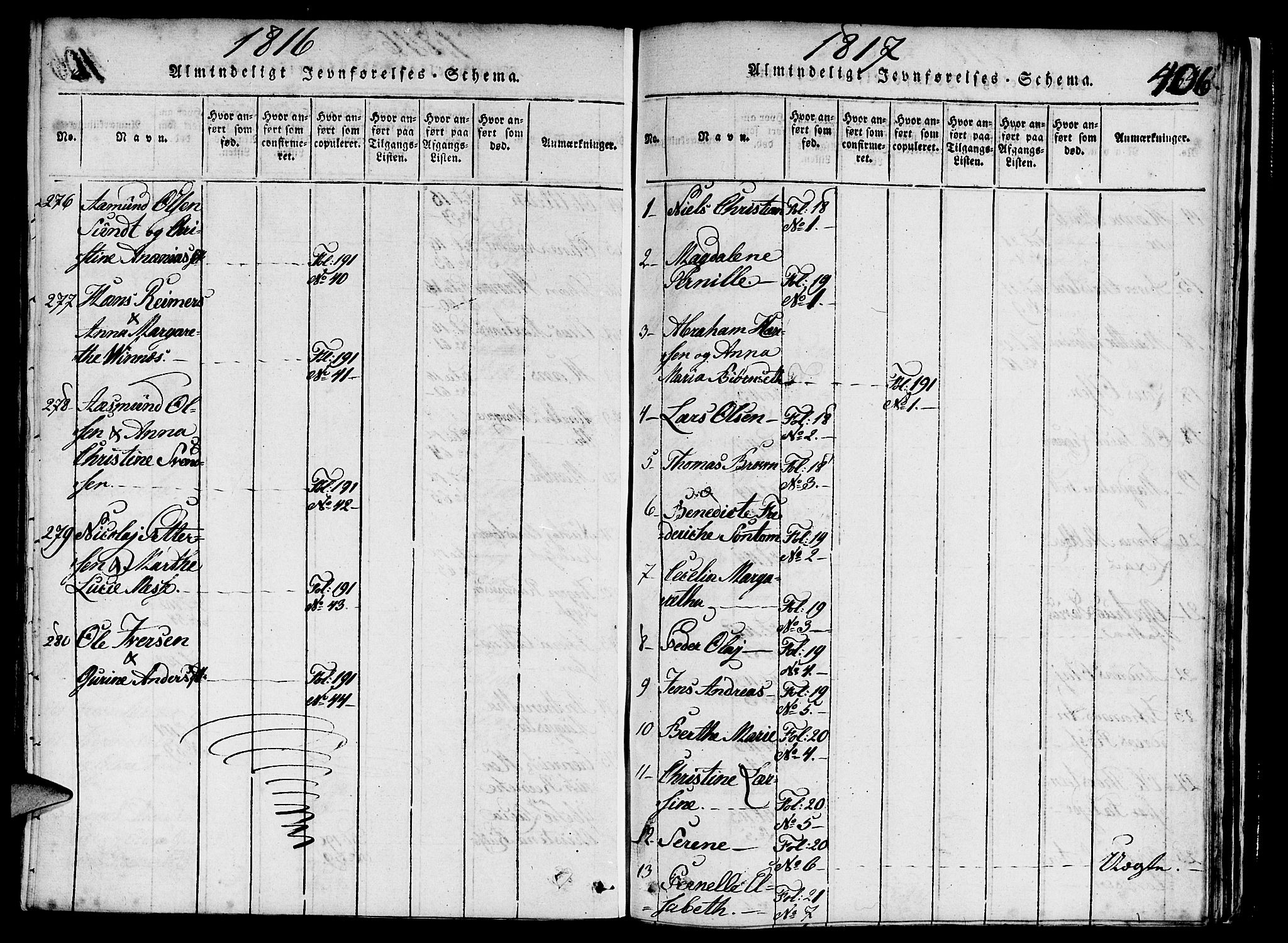Nykirken Sokneprestembete, SAB/A-77101/H/Haa/L0011: Parish register (official) no. A 11, 1816-1821, p. 406