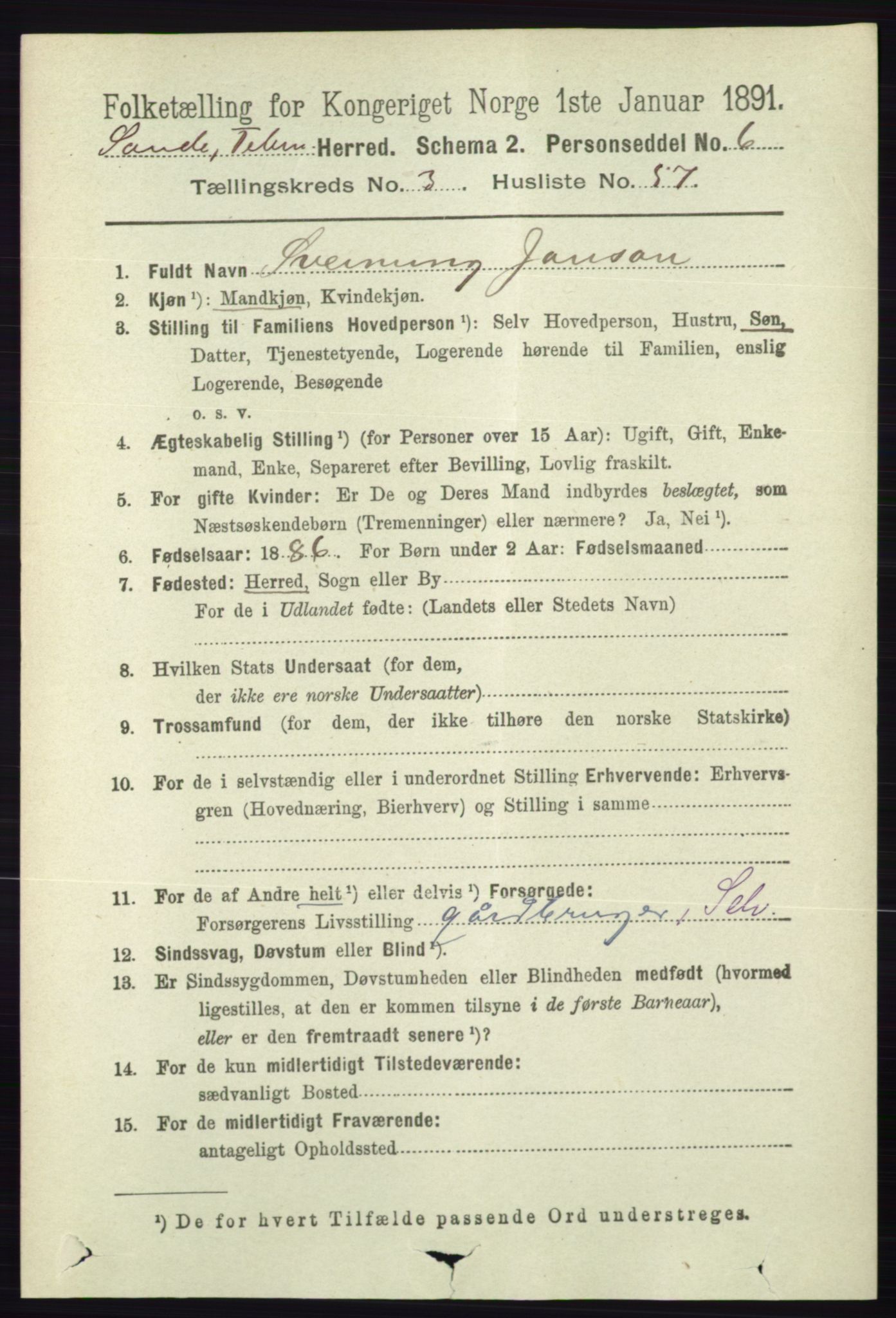 RA, 1891 census for 0822 Sauherad, 1891, p. 1042