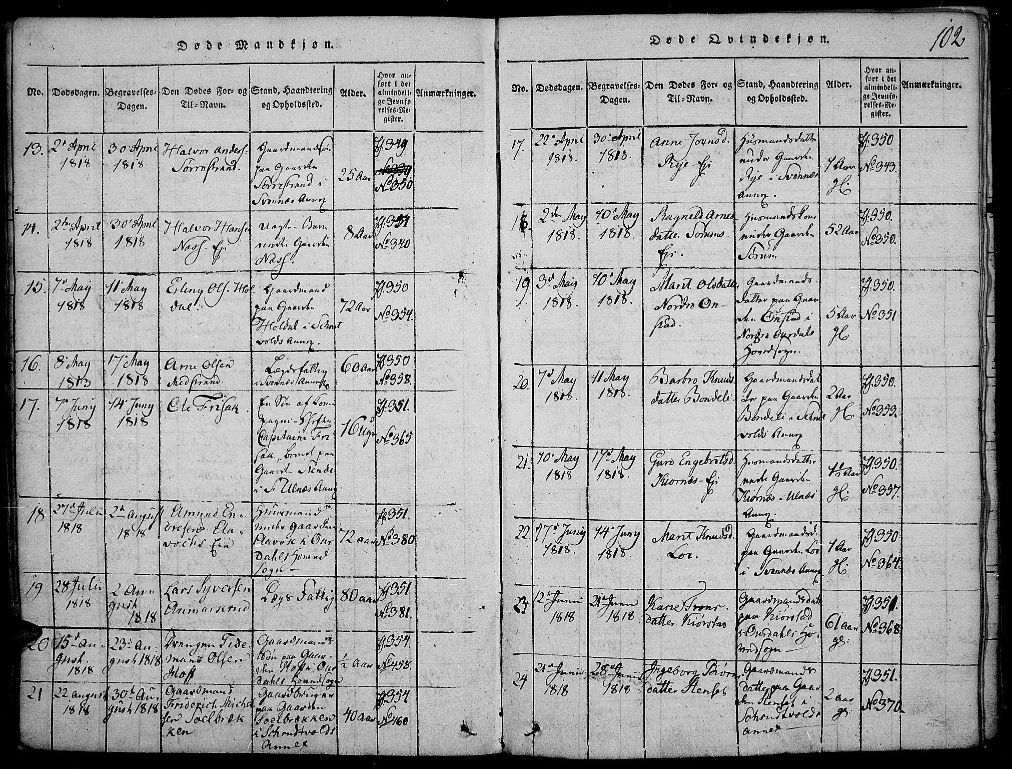 Nord-Aurdal prestekontor, AV/SAH-PREST-132/H/Ha/Haa/L0002: Parish register (official) no. 2, 1816-1828, p. 102b