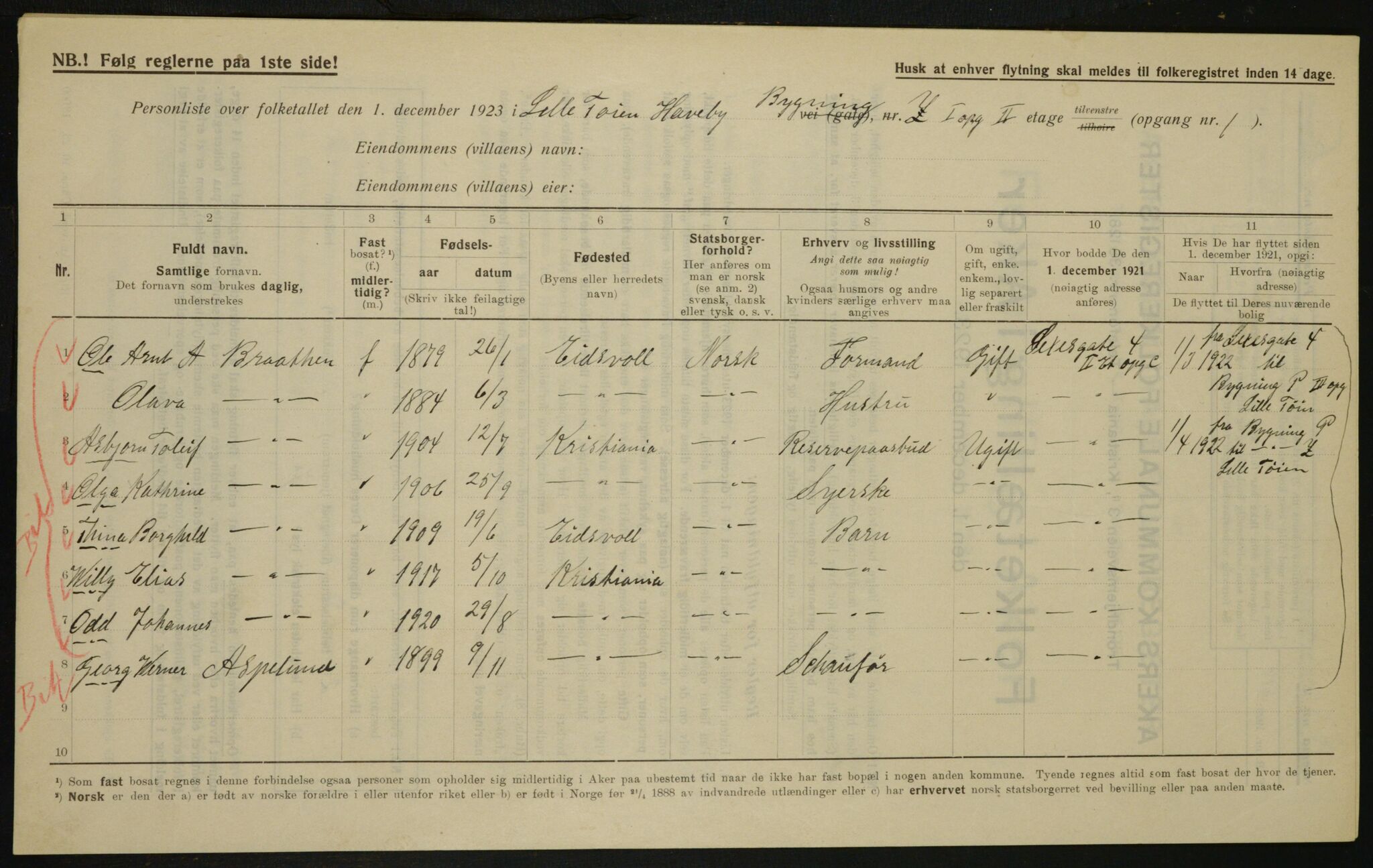 , Municipal Census 1923 for Aker, 1923, p. 27269