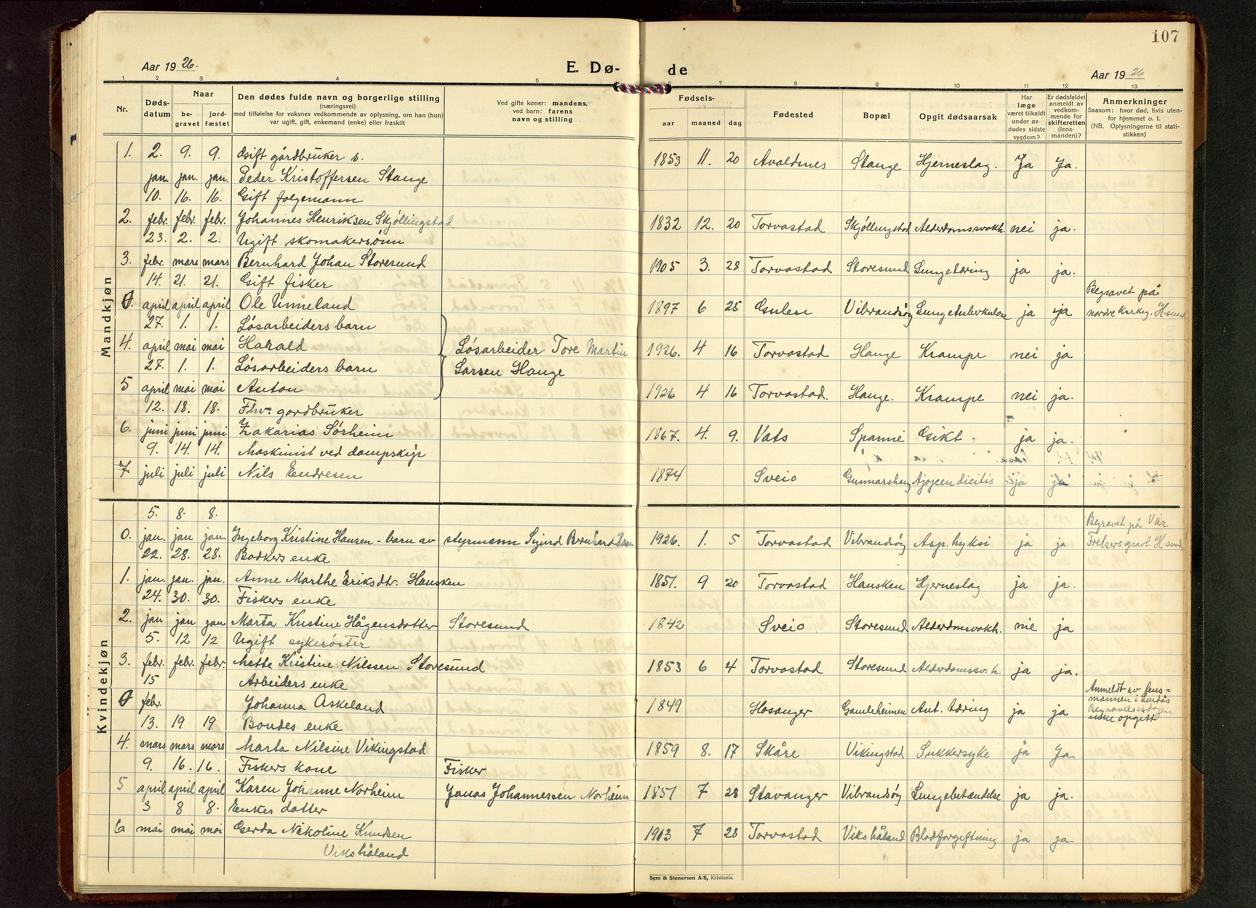 Torvastad sokneprestkontor, AV/SAST-A -101857/H/Ha/Hab/L0009: Parish register (copy) no. B 9, 1924-1949, p. 107