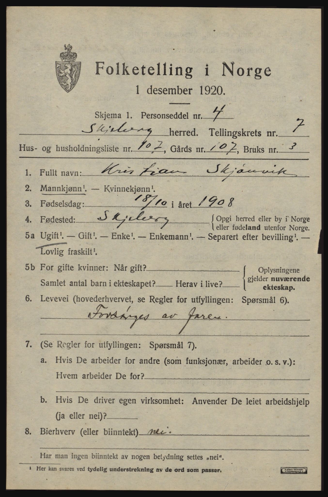 SAO, 1920 census for Skjeberg, 1920, p. 7881