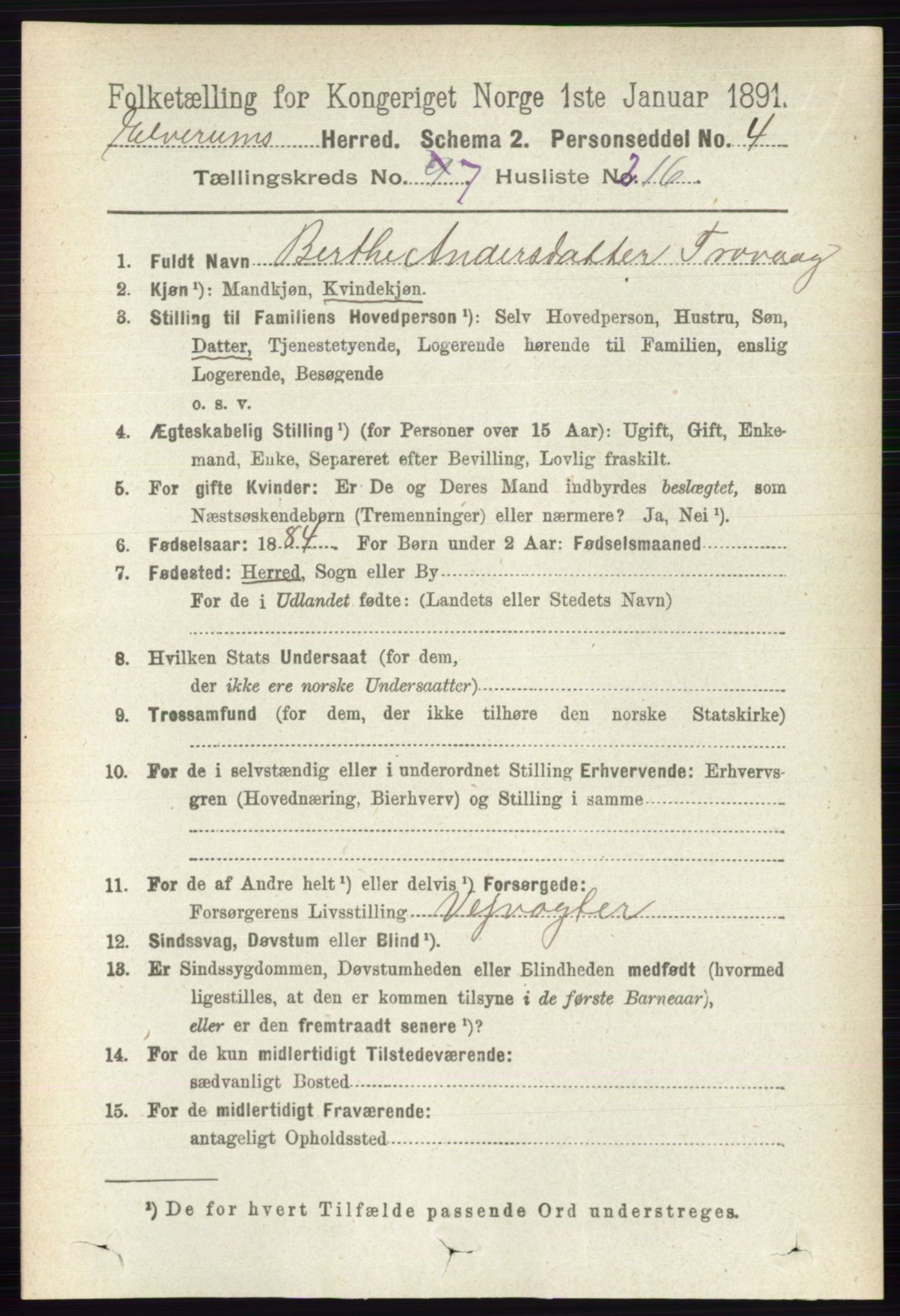 RA, 1891 census for 0427 Elverum, 1891, p. 6901