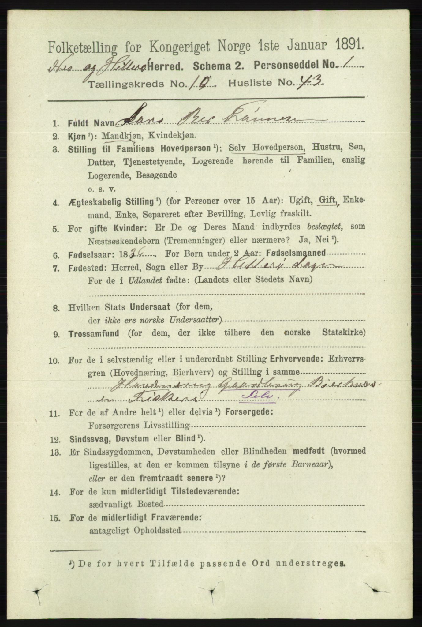RA, 1891 census for 1043 Hidra og Nes, 1891, p. 4358