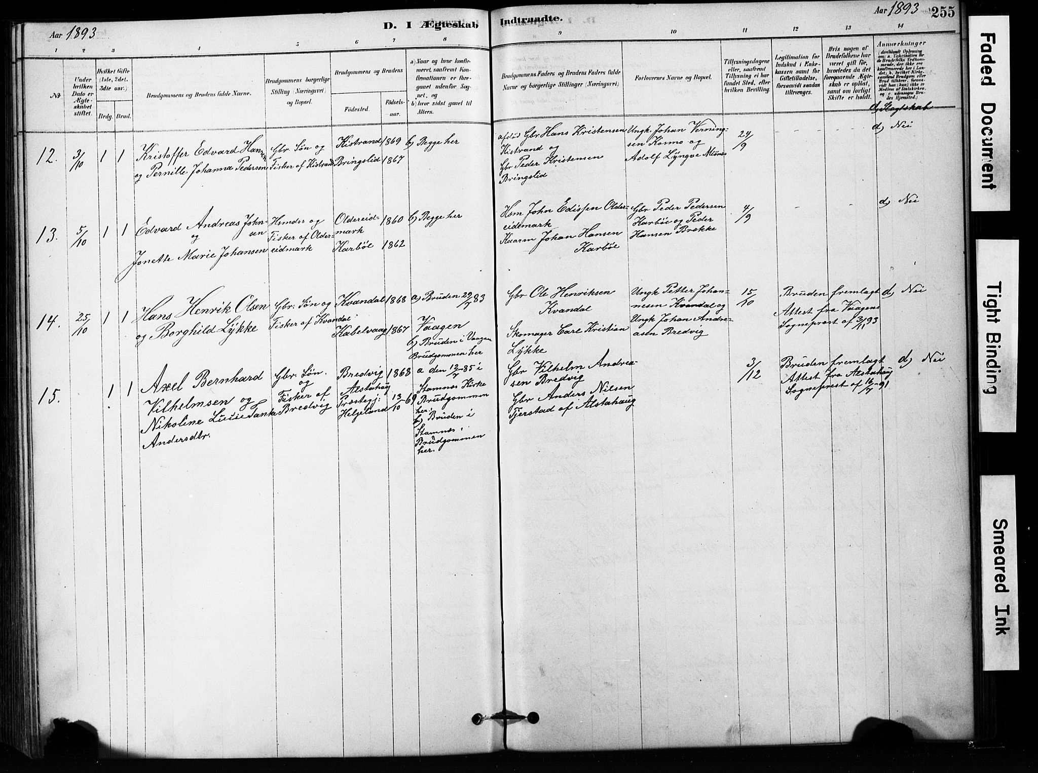 Ministerialprotokoller, klokkerbøker og fødselsregistre - Nordland, SAT/A-1459/852/L0754: Parish register (copy) no. 852C05, 1878-1894, p. 255