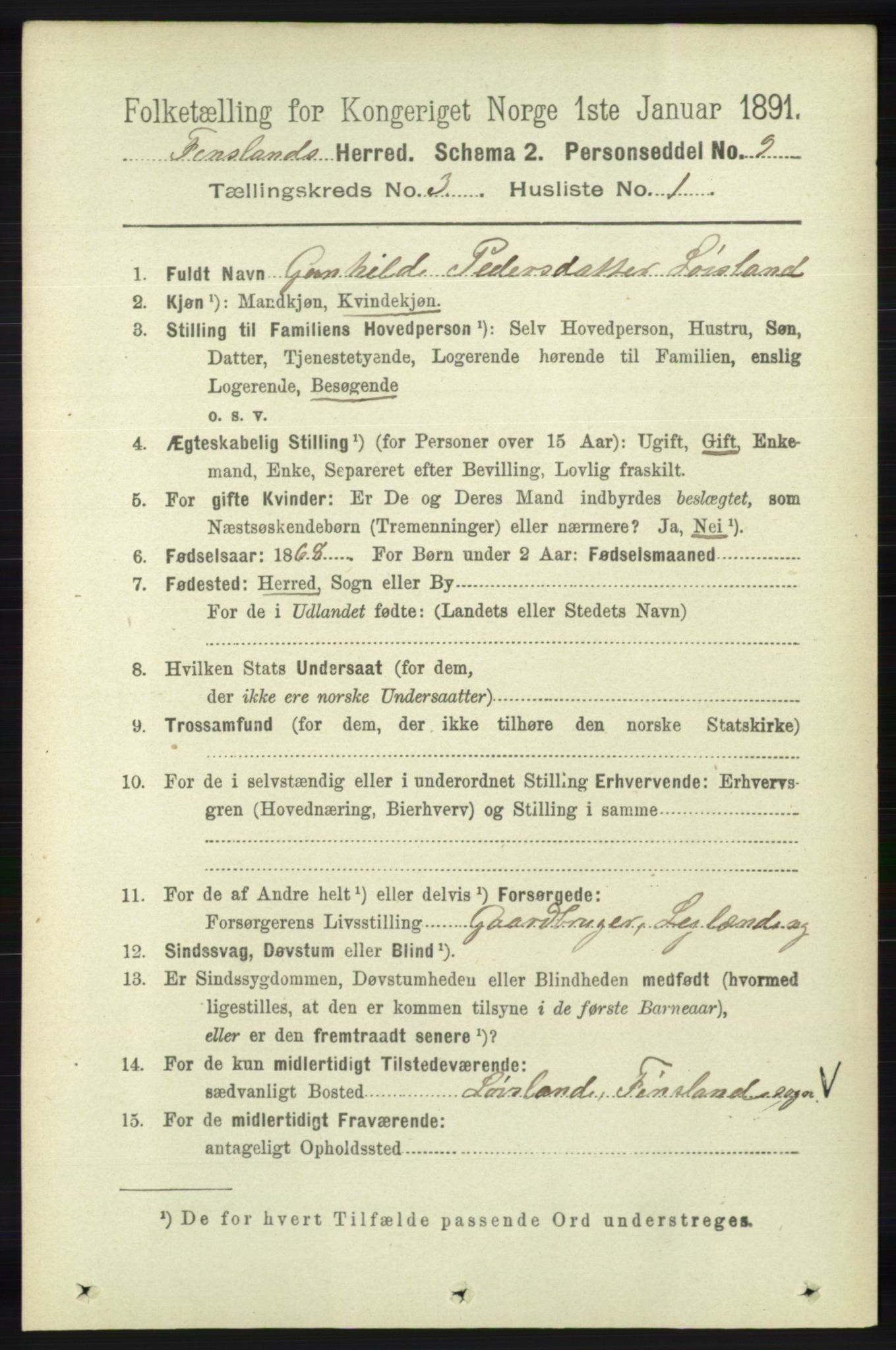 RA, 1891 census for 1023 Finsland, 1891, p. 780