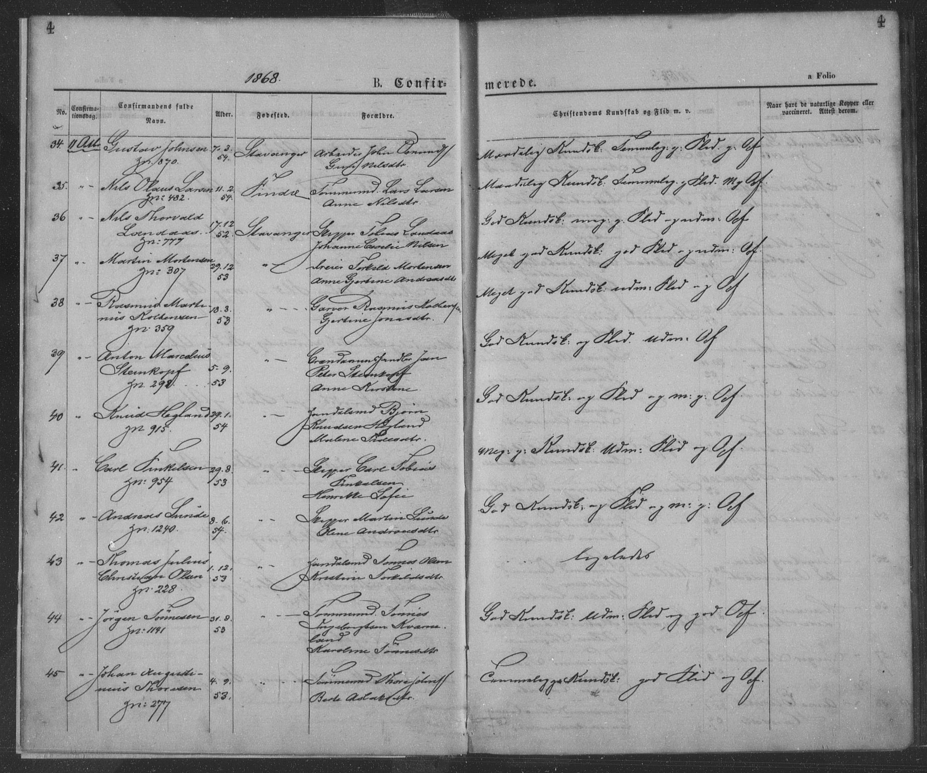 St. Petri sokneprestkontor, SAST/A-101813/001/30/30BA/L0009: Parish register (official) no. A 9, 1868-1875, p. 4