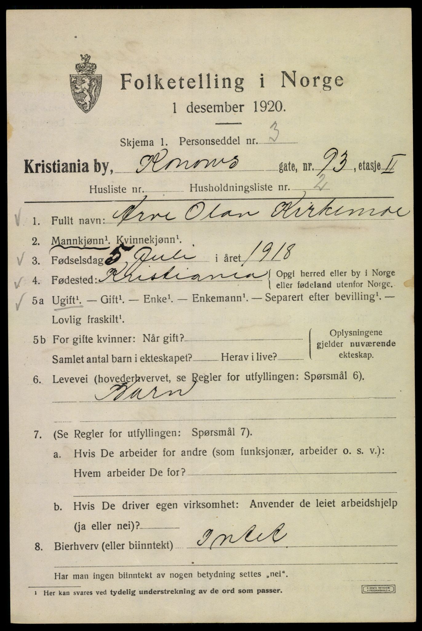 SAO, 1920 census for Kristiania, 1920, p. 349483