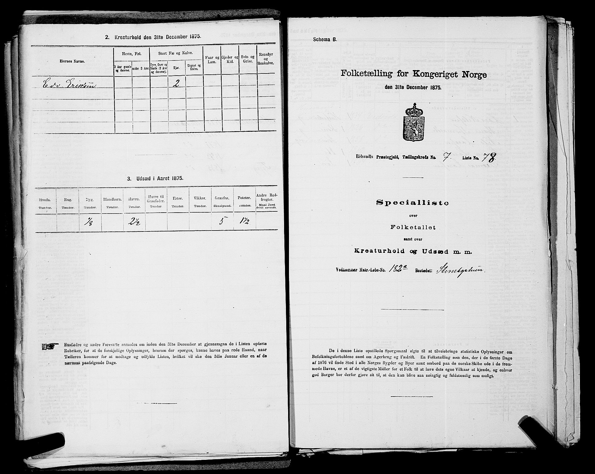 RA, 1875 census for 0237P Eidsvoll, 1875, p. 1066