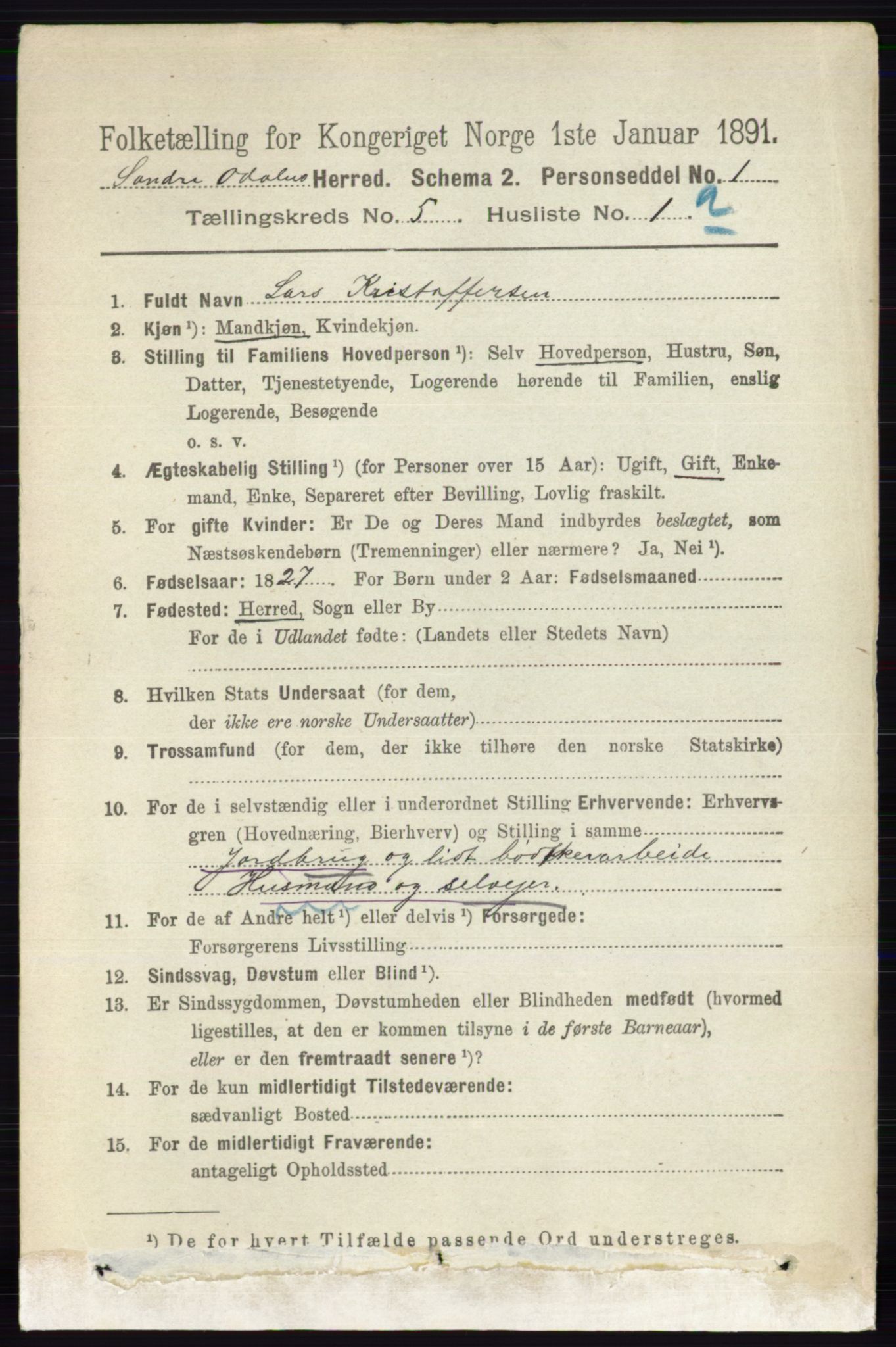 RA, 1891 census for 0419 Sør-Odal, 1891, p. 2330