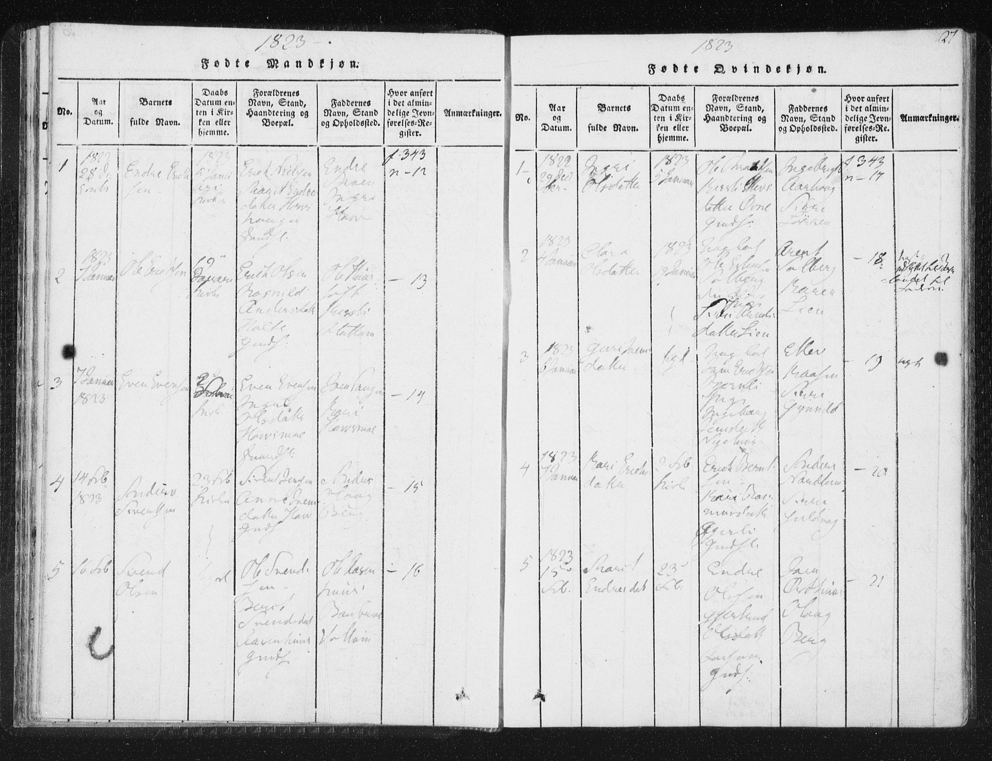 Ministerialprotokoller, klokkerbøker og fødselsregistre - Sør-Trøndelag, SAT/A-1456/689/L1037: Parish register (official) no. 689A02, 1816-1842, p. 27