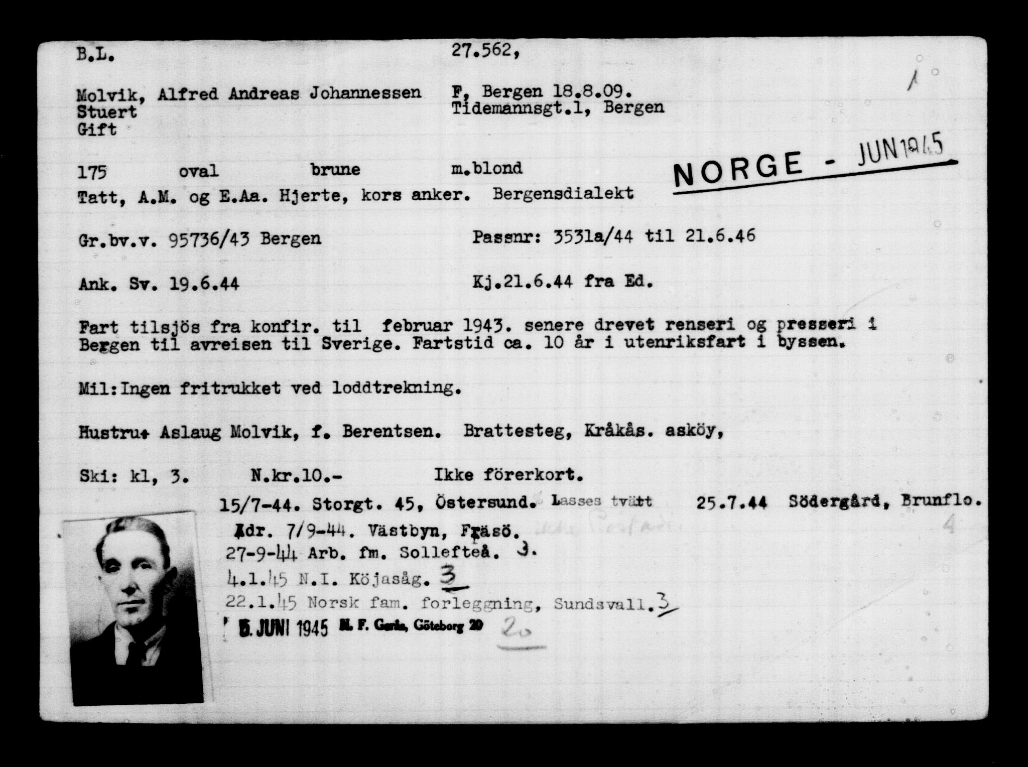 Utenriksstasjonene, Legasjonen i Stockholm, Flyktningkontoret, AV/RA-S-6753/V/Va/L0011: Kjesäterkartoteket, flyktninger med registreringsnr. 25300-28349, 1940-1945, p. 2398