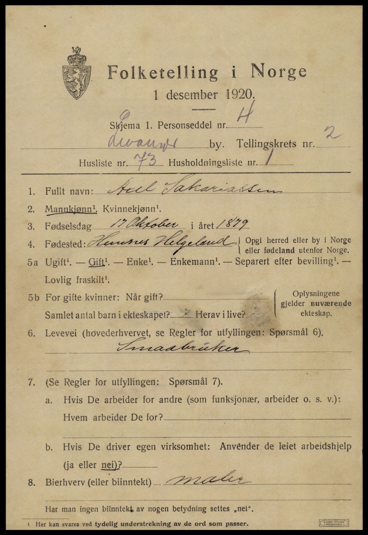 SAT, 1920 census for Levanger town, 1920, p. 4178