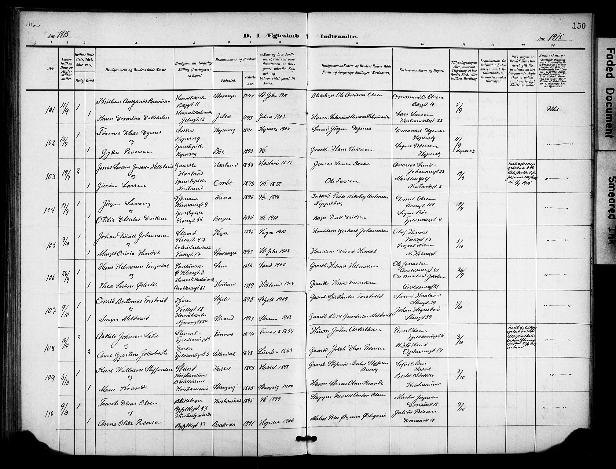 St. Johannes sokneprestkontor, AV/SAST-A-101814/001/30/30BB/L0005: Parish register (copy) no. B 5, 1901-1917, p. 150